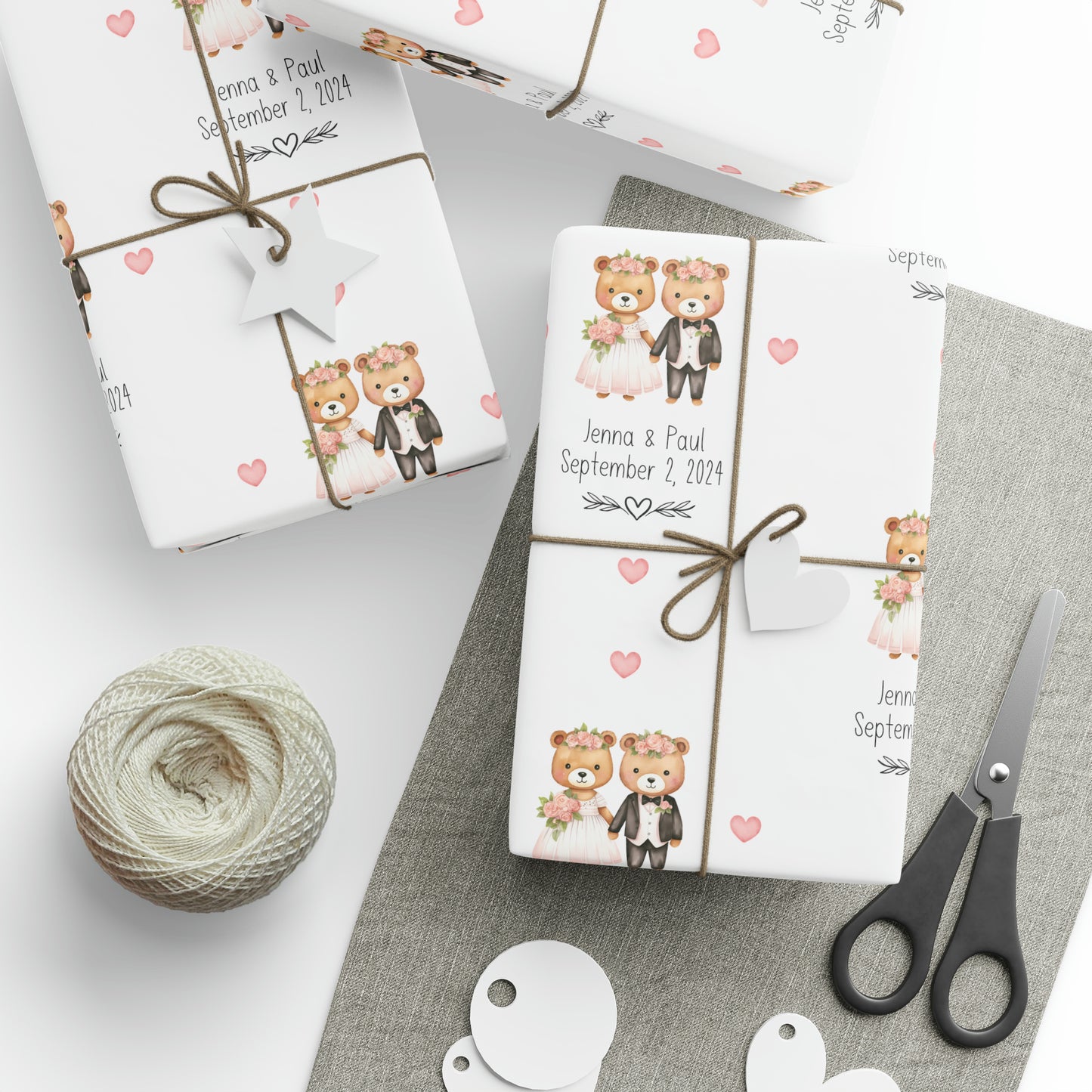 Personalized Cute Bear Couple Wedding Gift Wrap, Custom Bear Wedding Shower Wrapping Paper with name, Custom Bridal Shower Bears Gift Wrap