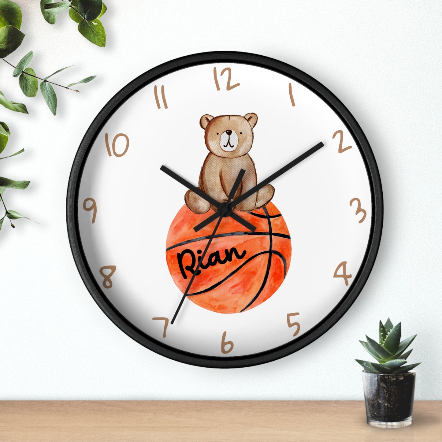 Personalized Basketball Bear Wall Clock, Custom Kids Basketball Wall Clock, Basketball Wall Clock, Basketball Nursery Wall Decor, wall decor