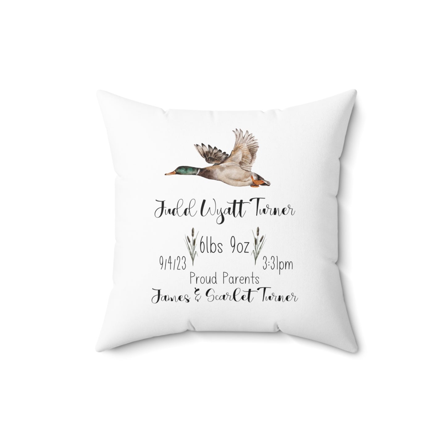 Personalized 2 Sided Mallard Birth Announcement Pillow, Personalized Mallard Baby Stats Pillow, Personalized Duck Baby Stats Pillow