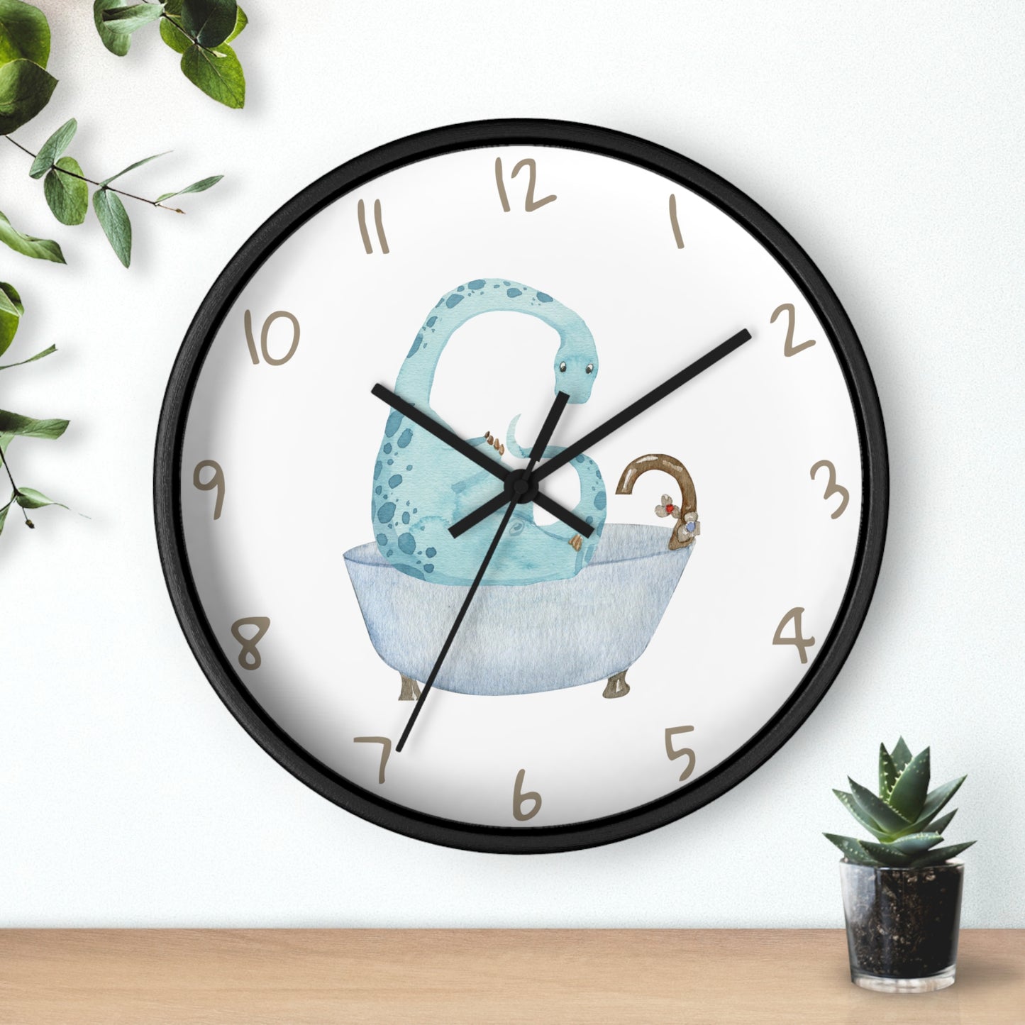 Blue Dinosaur Taking a Bath Kids Bathroom Wall Clock, Dinosaur Bathroom Wall Clock, Blue Dino Bathroom Wall Clock, Baby Shower Gift