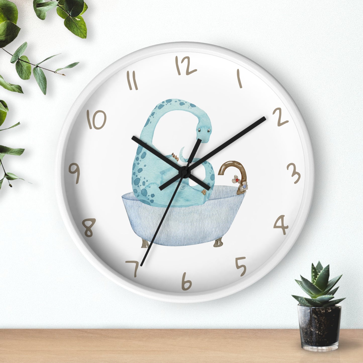 Blue Dinosaur Taking a Bath Kids Bathroom Wall Clock, Dinosaur Bathroom Wall Clock, Blue Dino Bathroom Wall Clock, Baby Shower Gift