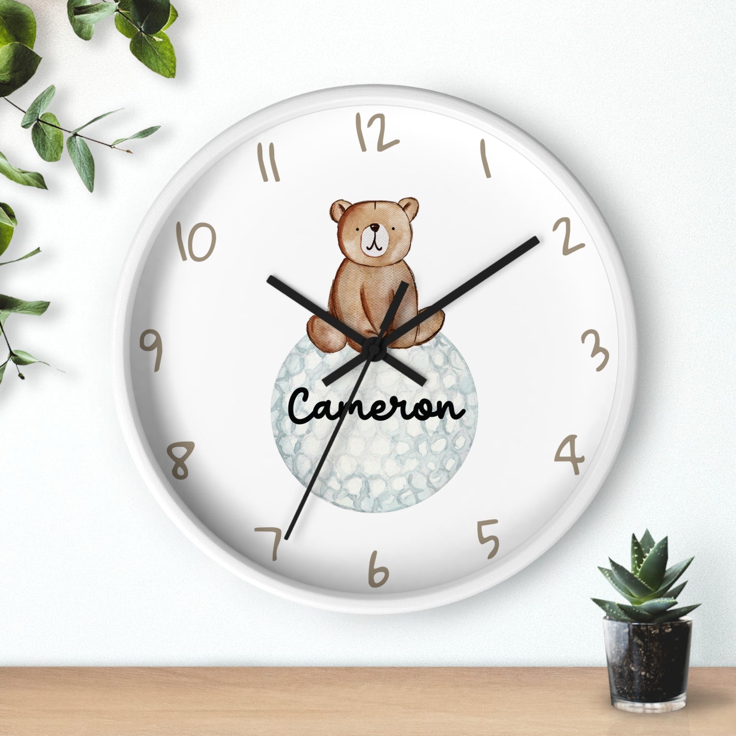 Personalized Golf Bear Wall Clock, Custom Golf Wall Clock, Kids Golf Ball Wall Clock, Golf Nursery Wall Decor, Bedroom wall decor, baby gift