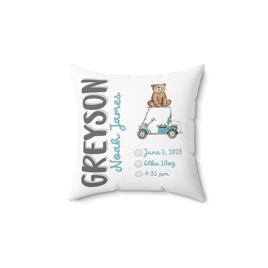 Personalized 2-Sided Golf Bear Birth Announcement Pillow, Personalized Baby Stats Golf Pillow, Custom baby golf cart pillow with name, gift