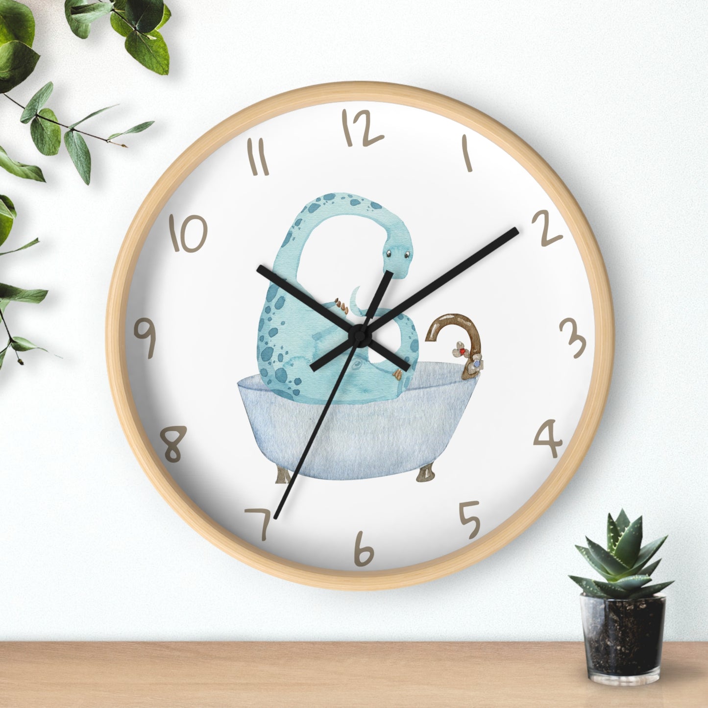 Blue Dinosaur Taking a Bath Kids Bathroom Wall Clock, Dinosaur Bathroom Wall Clock, Blue Dino Bathroom Wall Clock, Baby Shower Gift