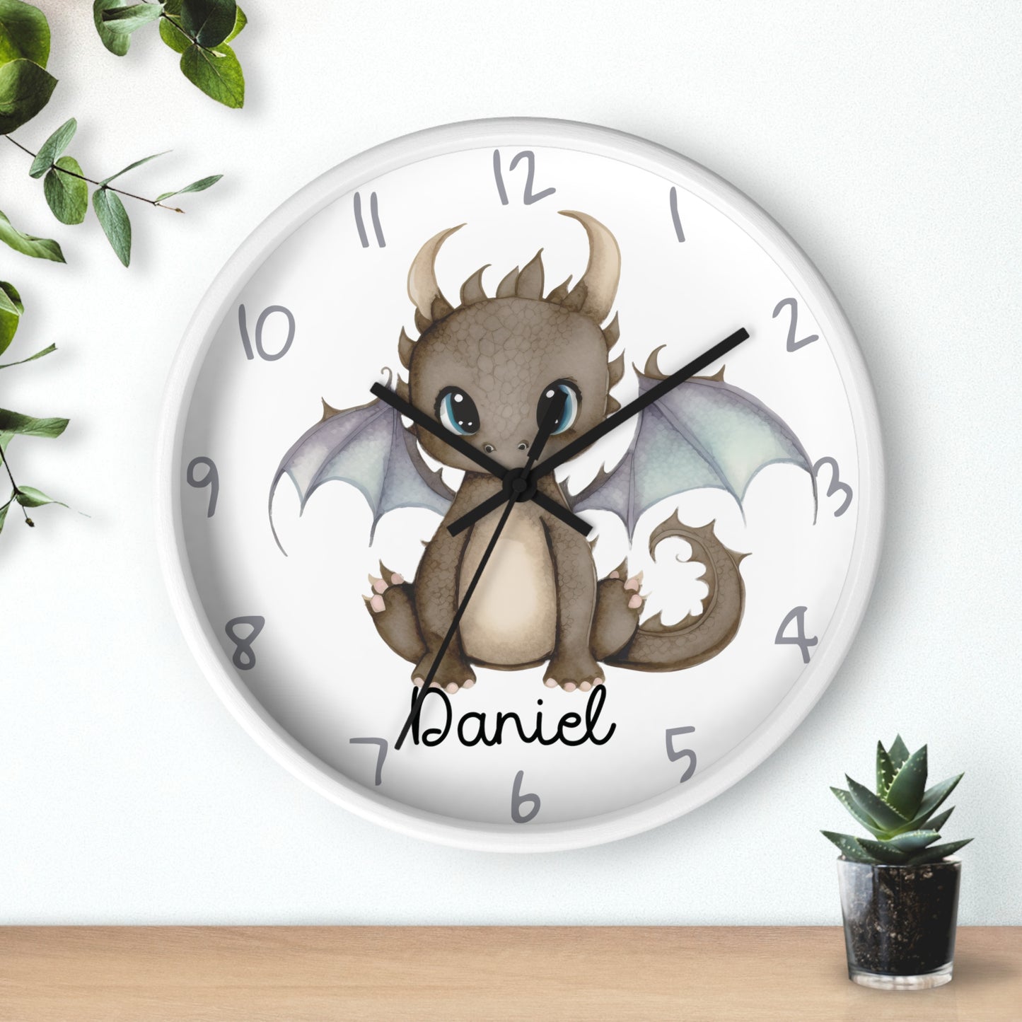 Personalized Cute Dragon Kids Wall Clock, Custom Dragon Wall Clock, Dragon Nursery Wall Clock, Dragon Wall Decor, Custom clock, baby gift