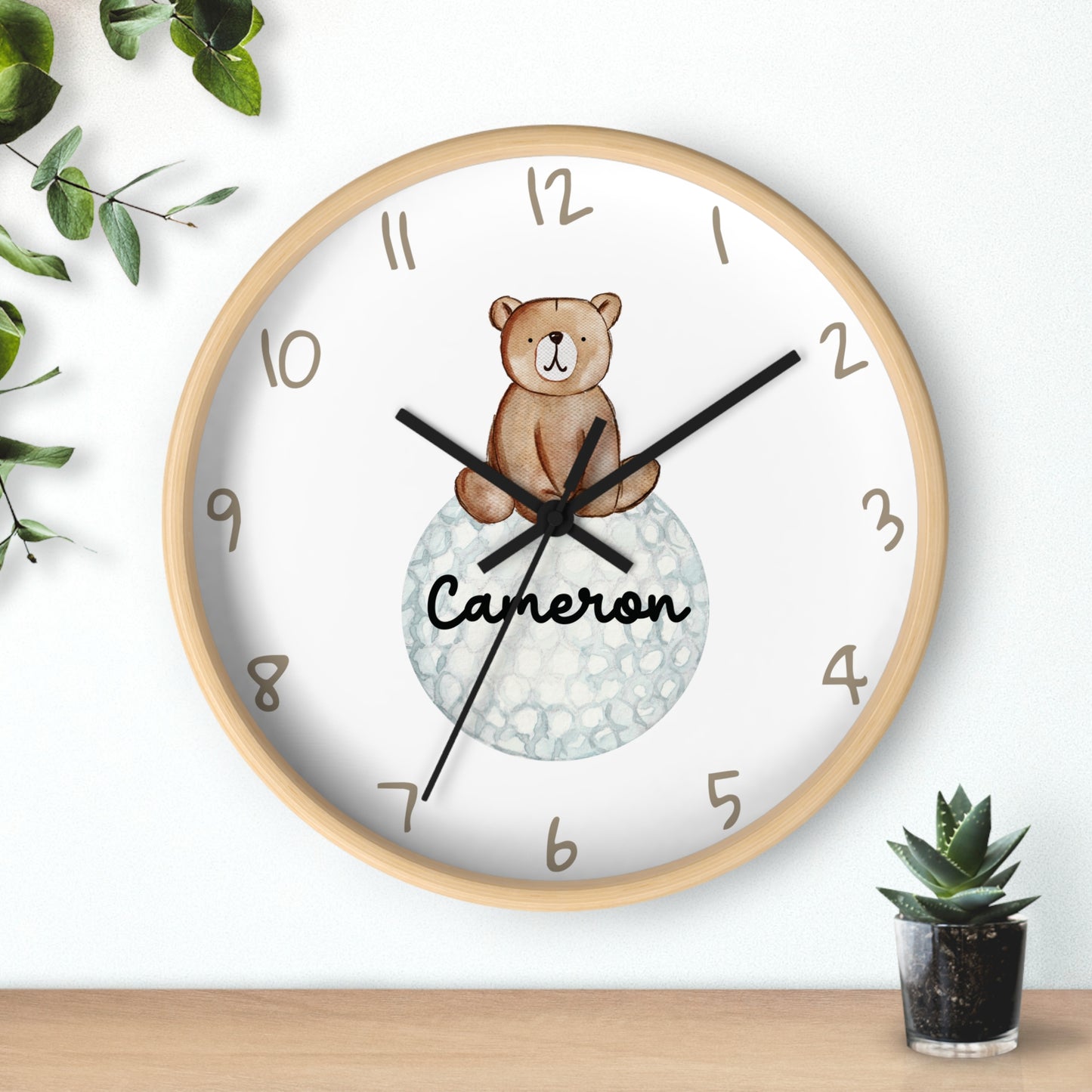 Personalized Golf Bear Wall Clock, Custom Golf Wall Clock, Kids Golf Ball Wall Clock, Golf Nursery Wall Decor, Bedroom wall decor, baby gift