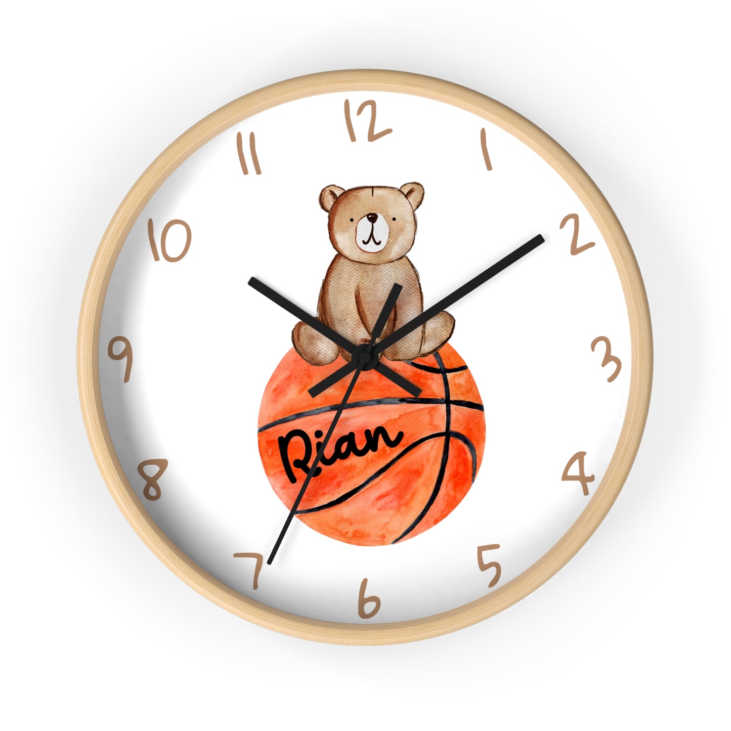 Personalized Basketball Bear Wall Clock, Custom Kids Basketball Wall Clock, Basketball Wall Clock, Basketball Nursery Wall Decor, wall decor