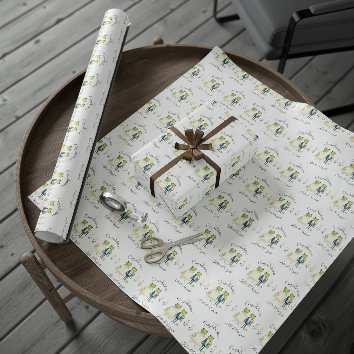 Personalized Frog Couple Wedding Gift Wrap, Custom Frog Wedding Shower Wrapping Paper with name, Custom Bridal Shower Frog Gift Wrap