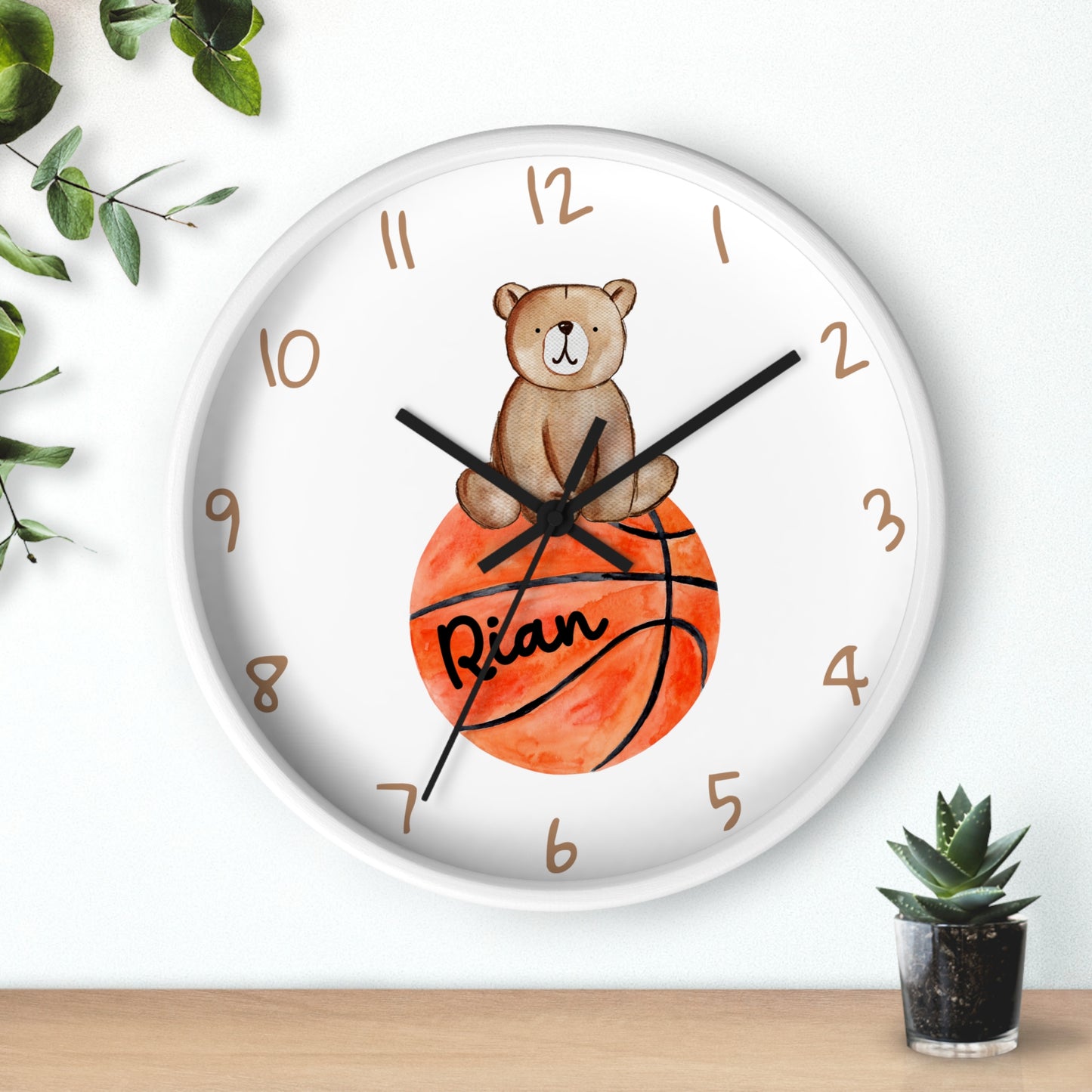 Personalized Basketball Bear Wall Clock, Custom Kids Basketball Wall Clock, Basketball Wall Clock, Basketball Nursery Wall Decor, wall decor