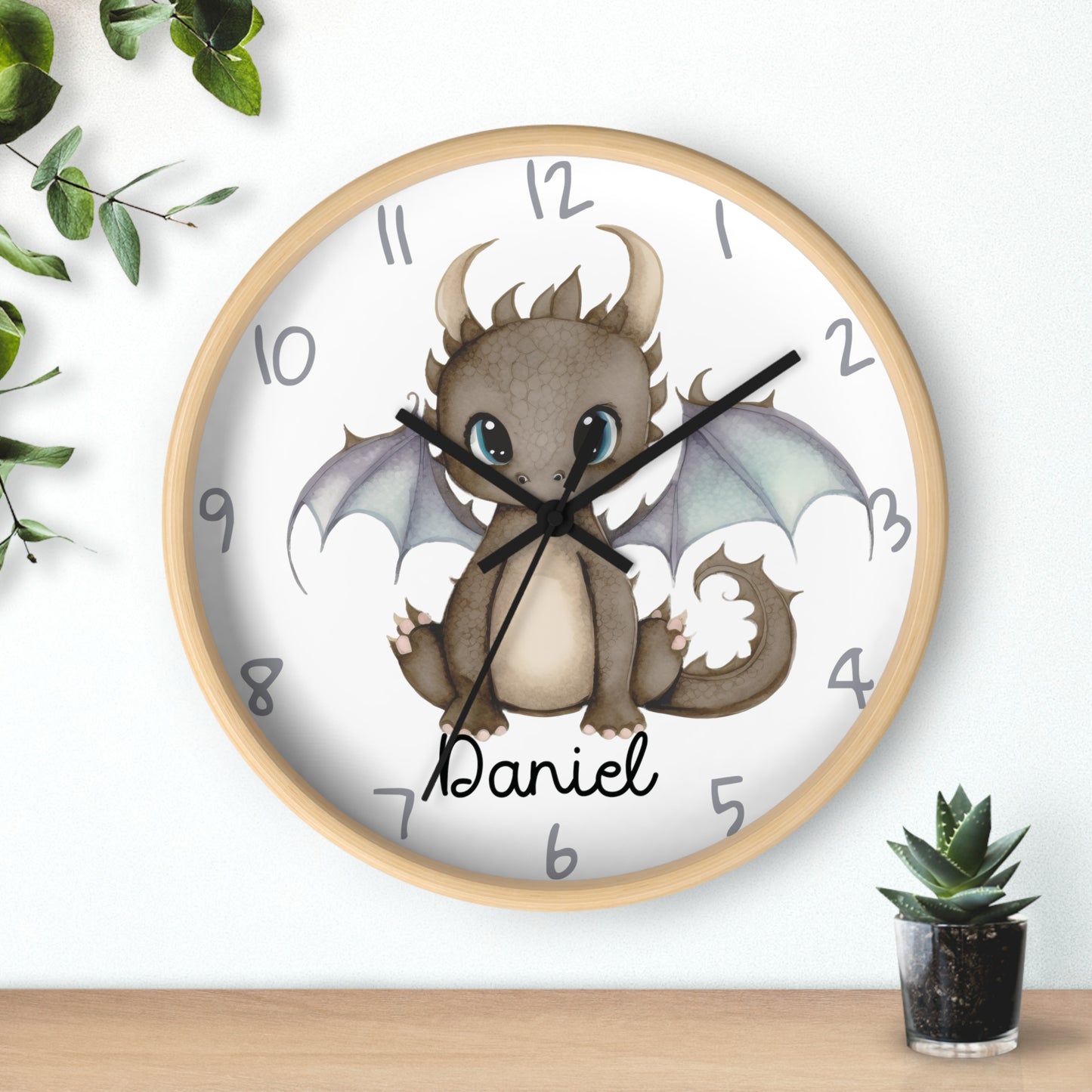 Personalized Cute Dragon Kids Wall Clock, Custom Dragon Wall Clock, Dragon Nursery Wall Clock, Dragon Wall Decor, Custom clock, baby gift