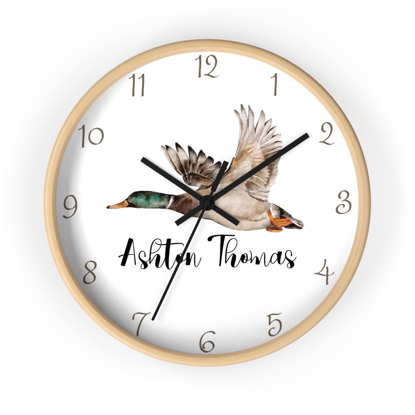 Personalized Flying Mallard Wall Clock, Custom Duck Wall Clock, Mallard Kids Wall Clock, Duck Nursery Wall Decor, Duck wall decor, baby gift