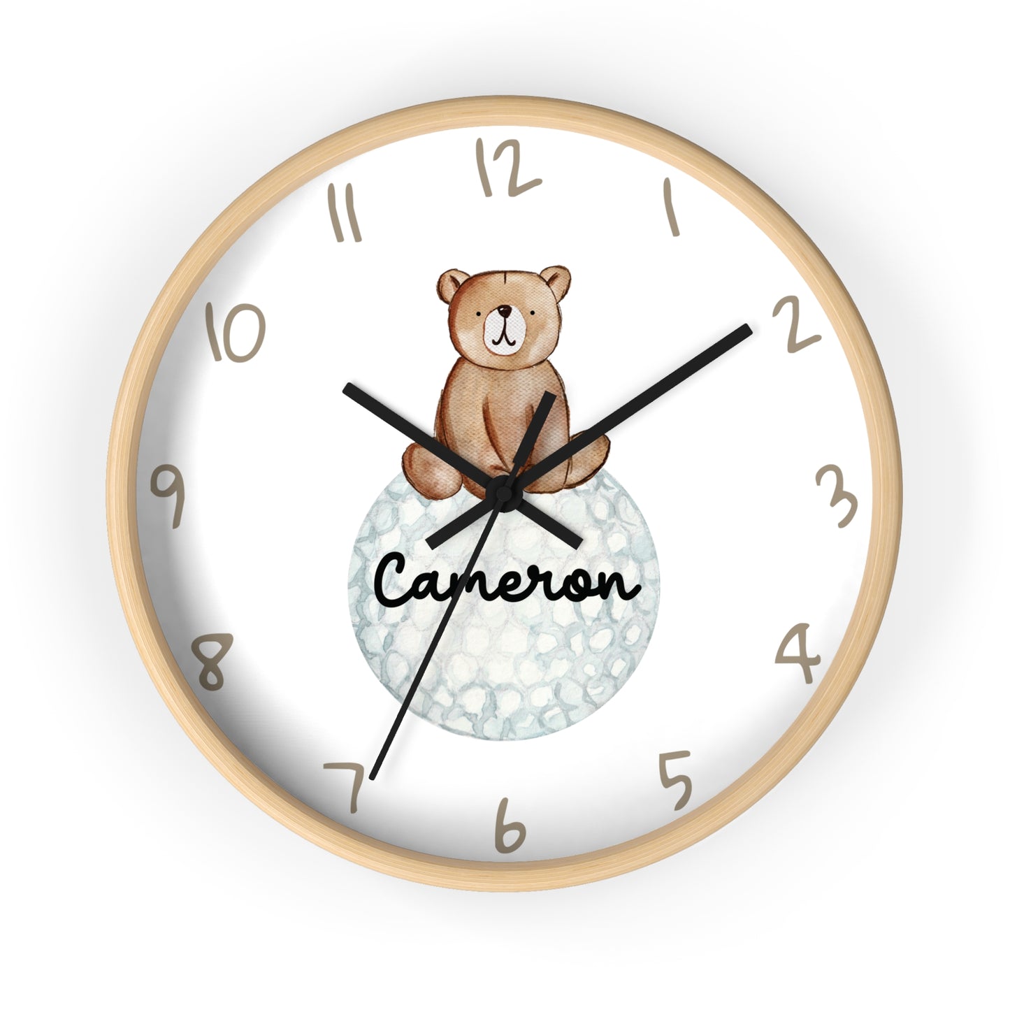 Personalized Golf Bear Wall Clock, Custom Golf Wall Clock, Kids Golf Ball Wall Clock, Golf Nursery Wall Decor, Bedroom wall decor, baby gift