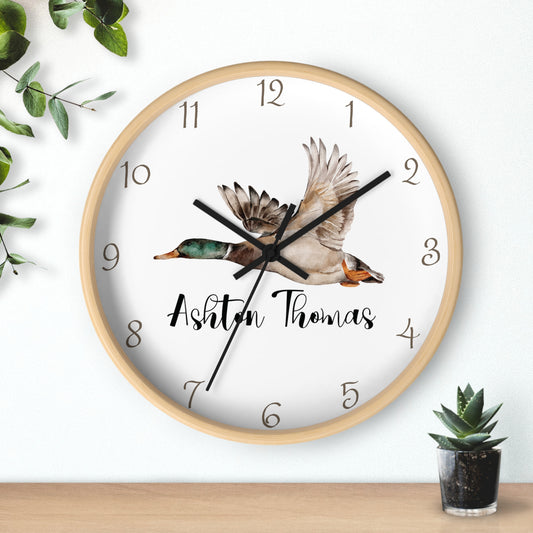 Personalized Flying Mallard Wall Clock, Custom Duck Wall Clock, Mallard Kids Wall Clock, Duck Nursery Wall Decor, Duck wall decor, baby gift