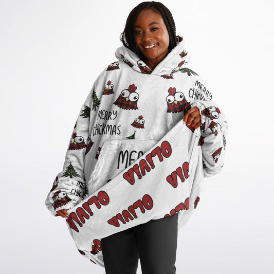 Reversible PERSONALIZED Chickmas Oversized Blanket Hoodie, Reversible Blanket Hoodie with name, Christmas Oversized Blanket hoodie with name, Reversible Blanket Hoodie, Chicken Oversized Hoodie