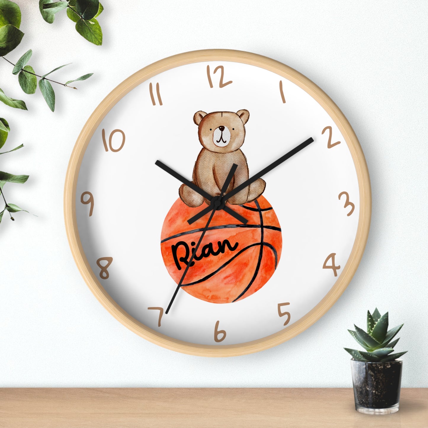 Personalized Basketball Bear Wall Clock, Custom Kids Basketball Wall Clock, Basketball Wall Clock, Basketball Nursery Wall Decor, wall decor