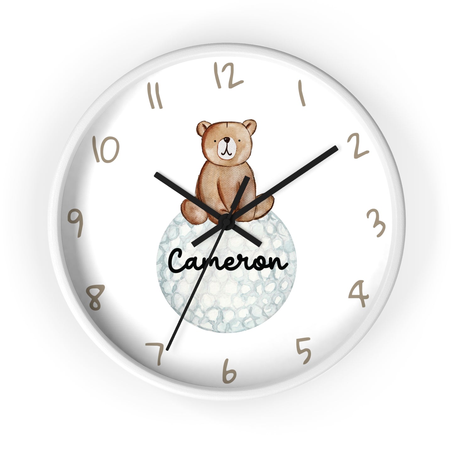 Personalized Golf Bear Wall Clock, Custom Golf Wall Clock, Kids Golf Ball Wall Clock, Golf Nursery Wall Decor, Bedroom wall decor, baby gift