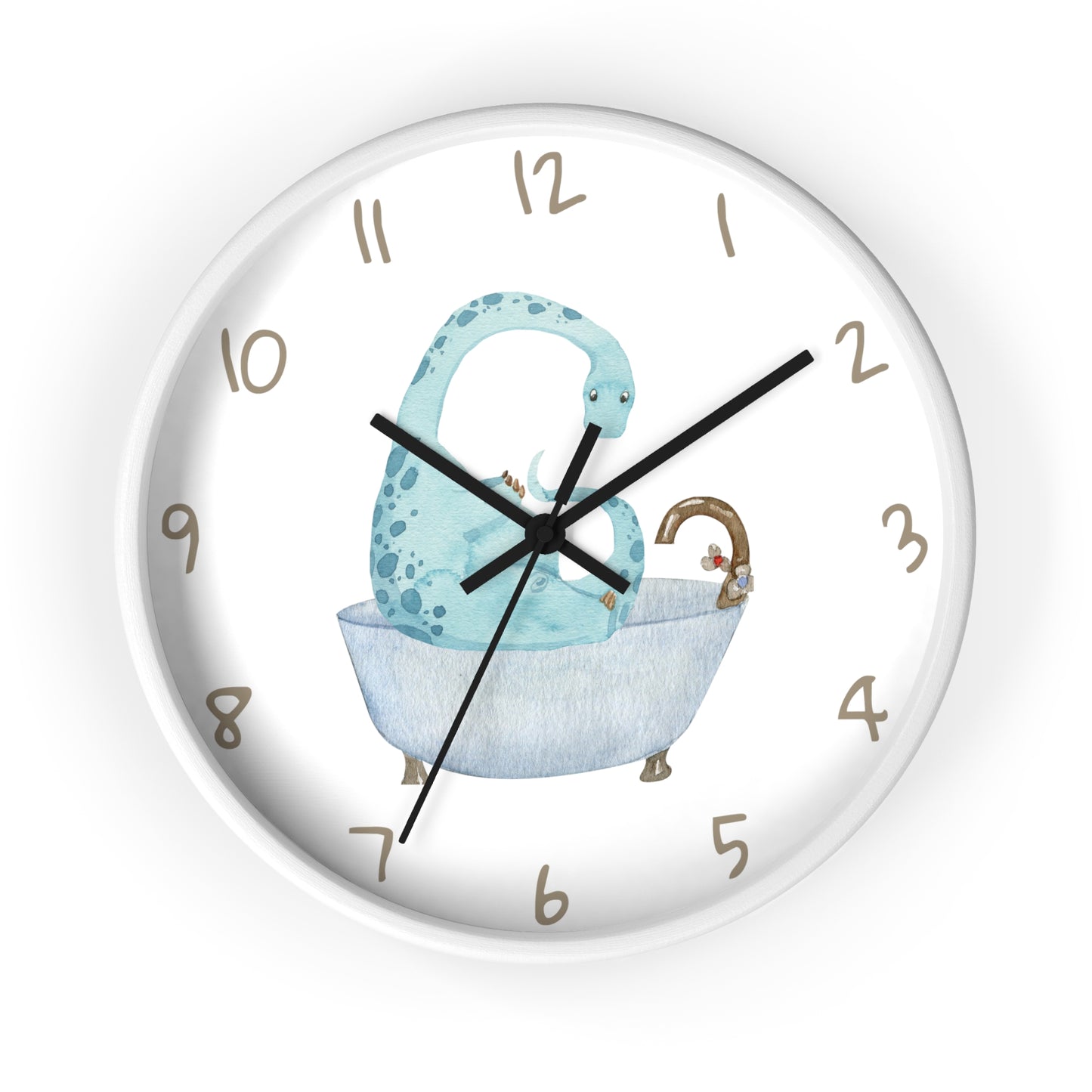 Blue Dinosaur Taking a Bath Kids Bathroom Wall Clock, Dinosaur Bathroom Wall Clock, Blue Dino Bathroom Wall Clock, Baby Shower Gift