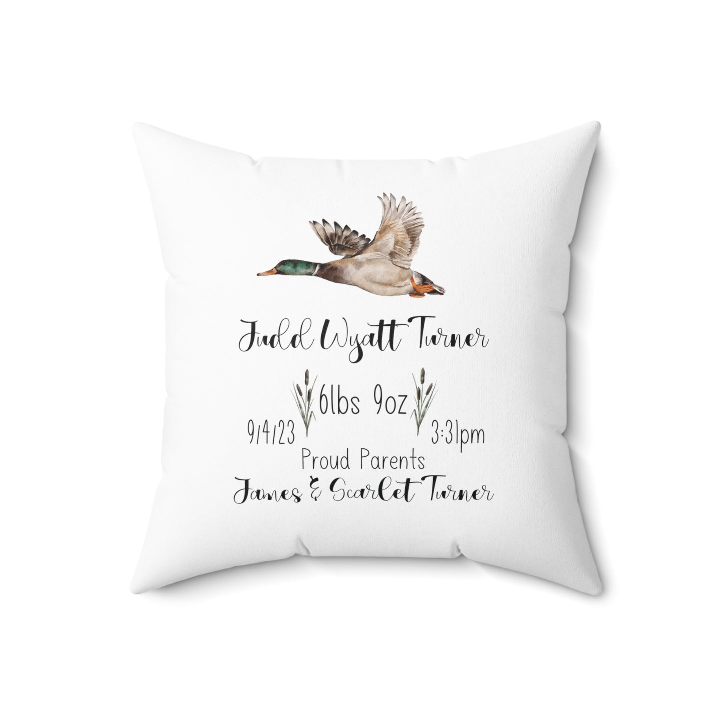 Personalized 2 Sided Mallard Birth Announcement Pillow, Personalized Mallard Baby Stats Pillow, Personalized Duck Baby Stats Pillow