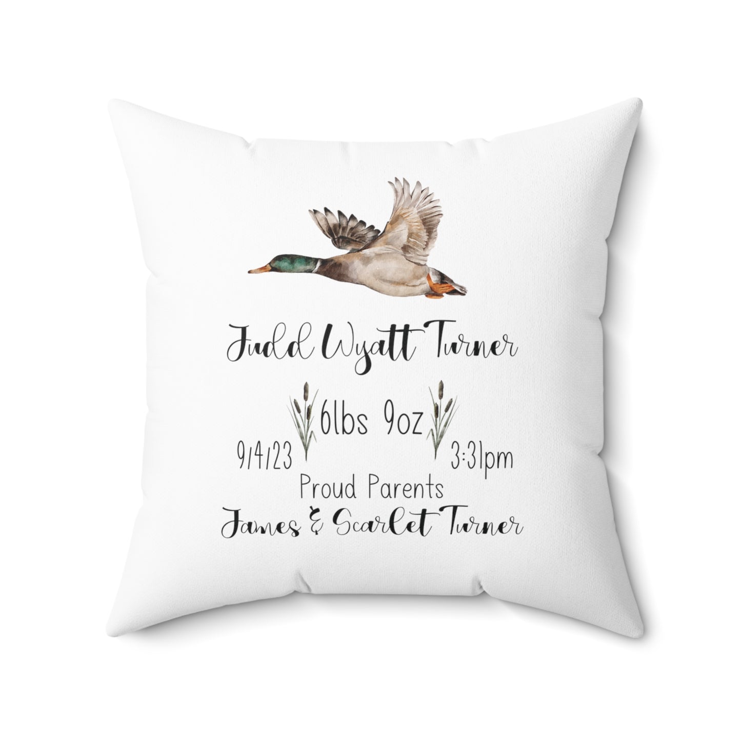 Personalized 2 Sided Mallard Birth Announcement Pillow, Personalized Mallard Baby Stats Pillow, Personalized Duck Baby Stats Pillow