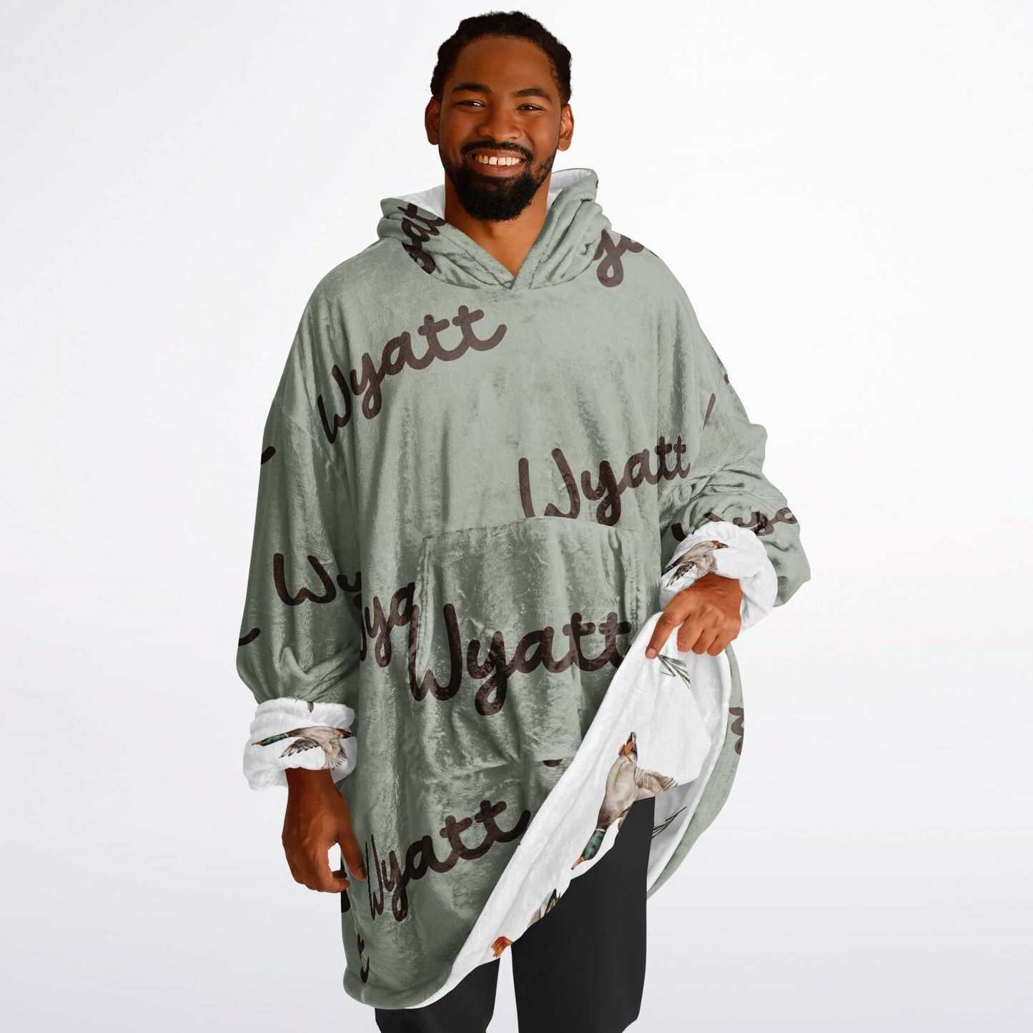 Personalized Flying Mallard Reversible Oversized Blanket Hoodie, Reversible Duck Oversized Blanket Hoodie with name, Custom Duck Oversized Blanket Hoodie