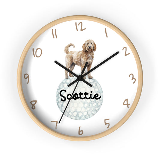 Personalized Golf Goldendoodle Wall Clock, Custom Golf Wall Clock, Kids Goldendoodle Golf Ball Wall Clock, Golf Nursery decor, Dog Clock