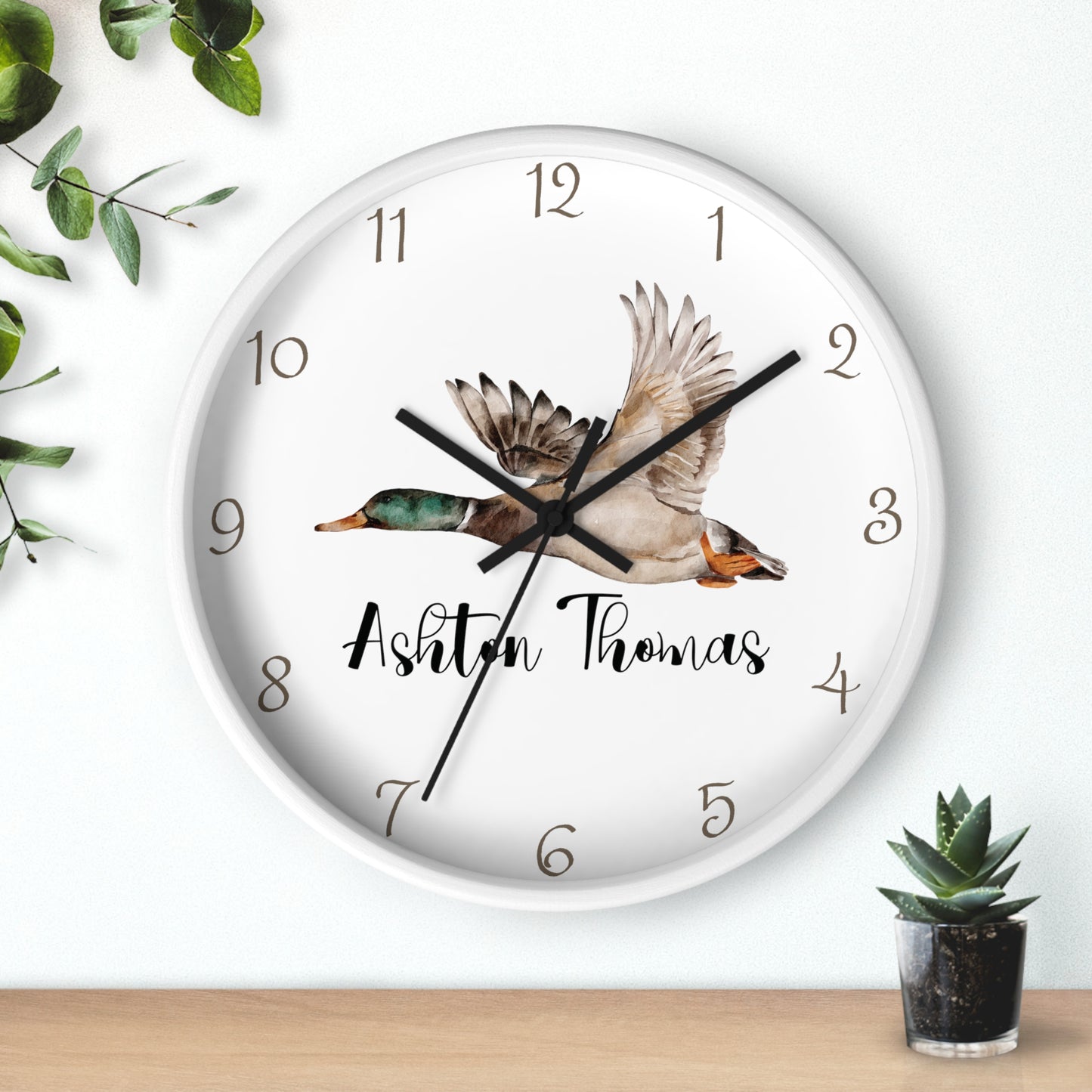 Personalized Flying Mallard Wall Clock, Custom Duck Wall Clock, Mallard Kids Wall Clock, Duck Nursery Wall Decor, Duck wall decor, baby gift