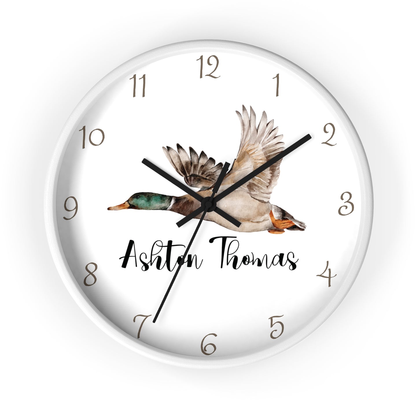 Personalized Flying Mallard Wall Clock, Custom Duck Wall Clock, Mallard Kids Wall Clock, Duck Nursery Wall Decor, Duck wall decor, baby gift