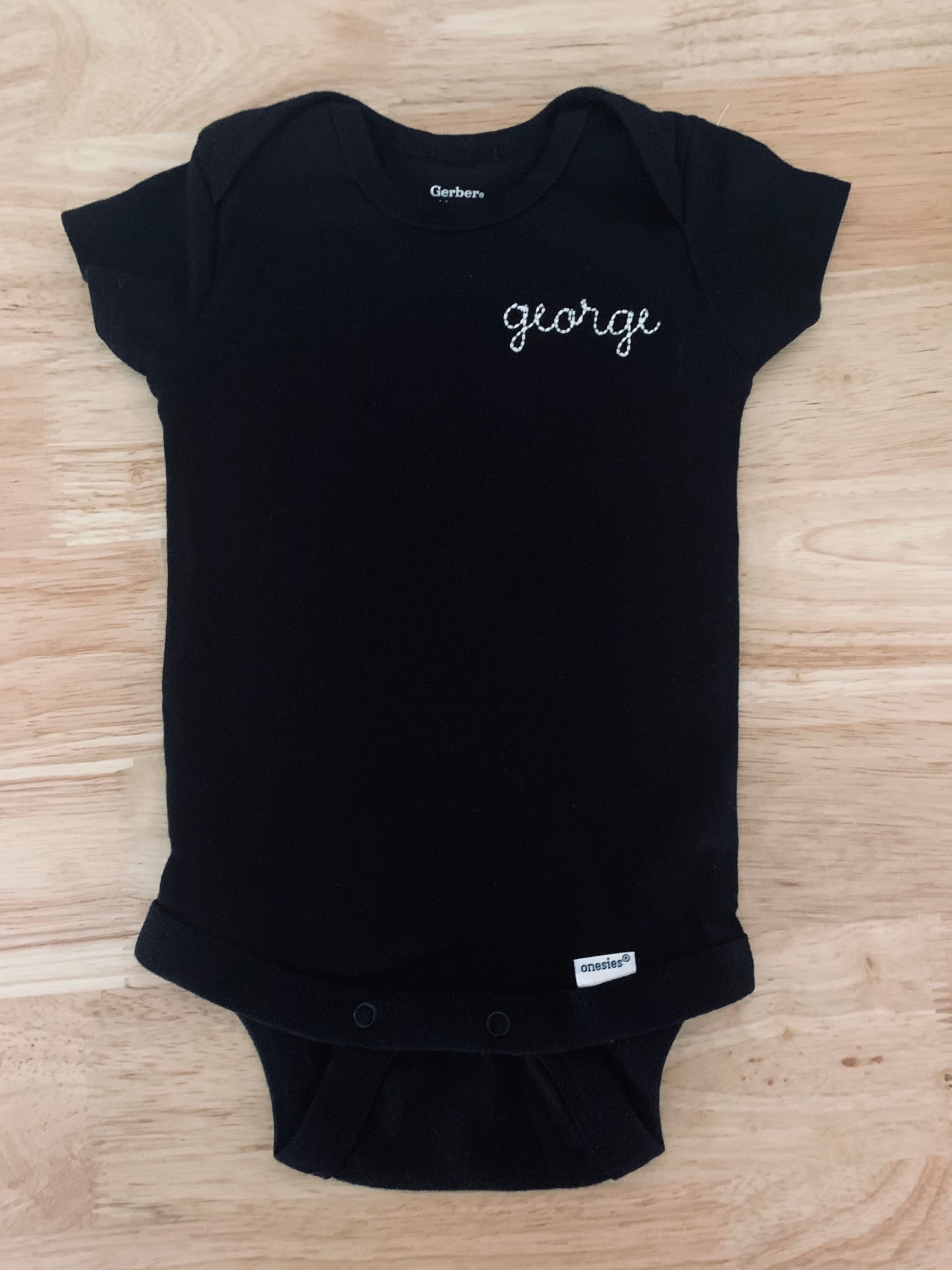 Personalized Embroidered black and white baby ONESIES® bodysuit, vintage cursive stitch font, Personalized baby bodysuit, baby name bodysuit