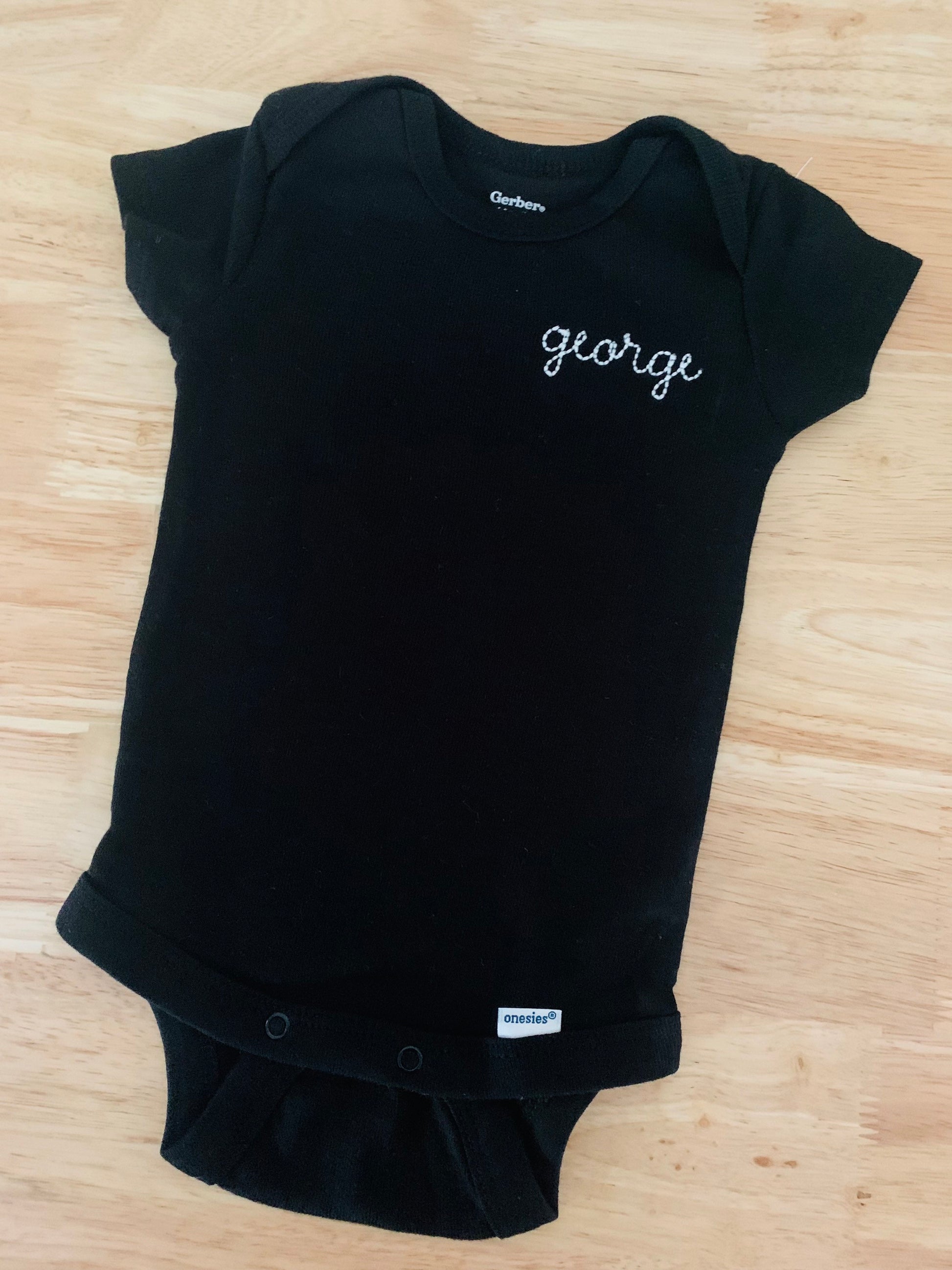 Personalized Embroidered black and white baby ONESIES® bodysuit, vintage cursive stitch font, Personalized baby bodysuit, baby name bodysuit