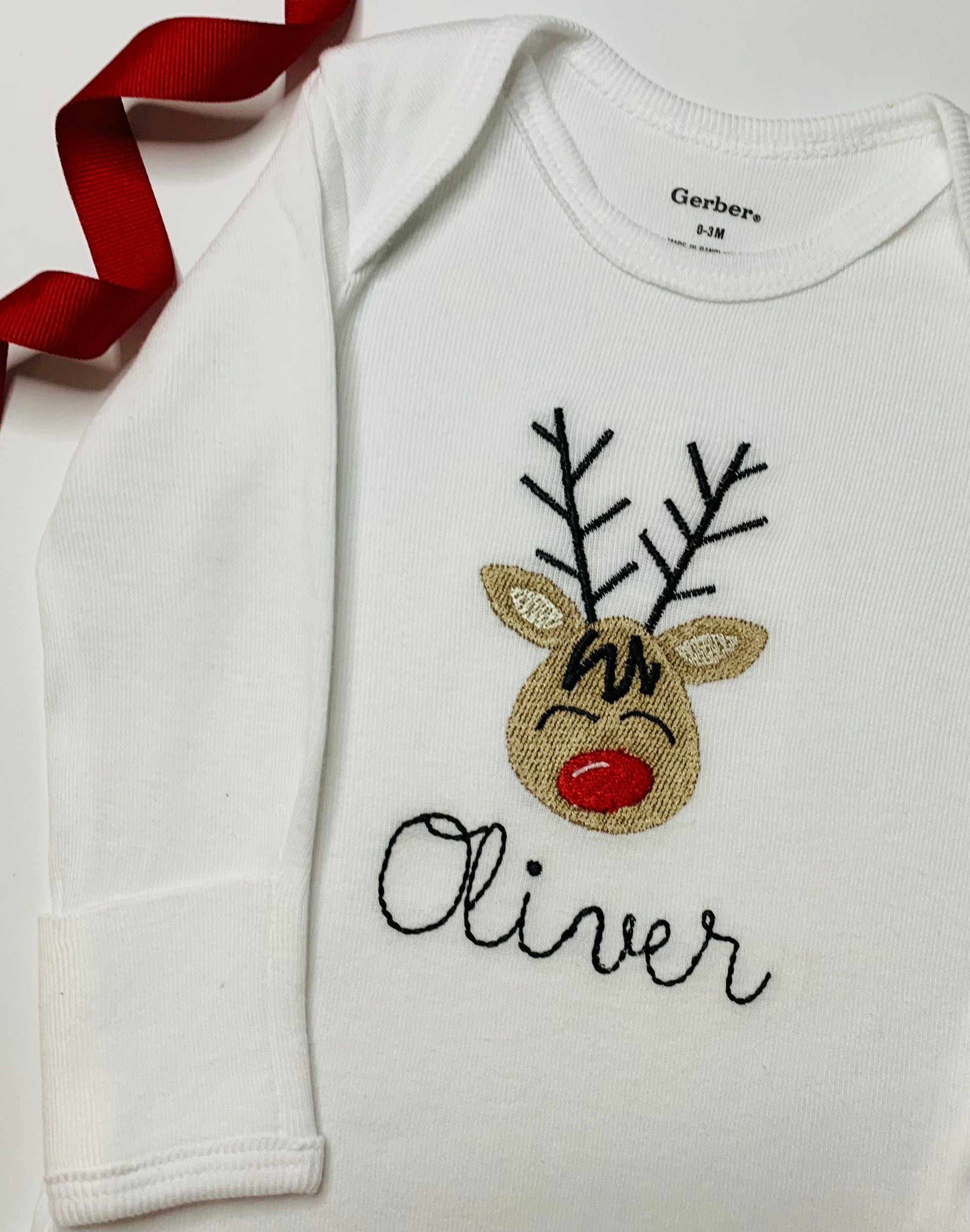 Embroidered personalized baby Christmas Reindeer ONESIES® brand bodysuit, personalized reindeer bodysuit, Christmas baby bodysuit, baby gift