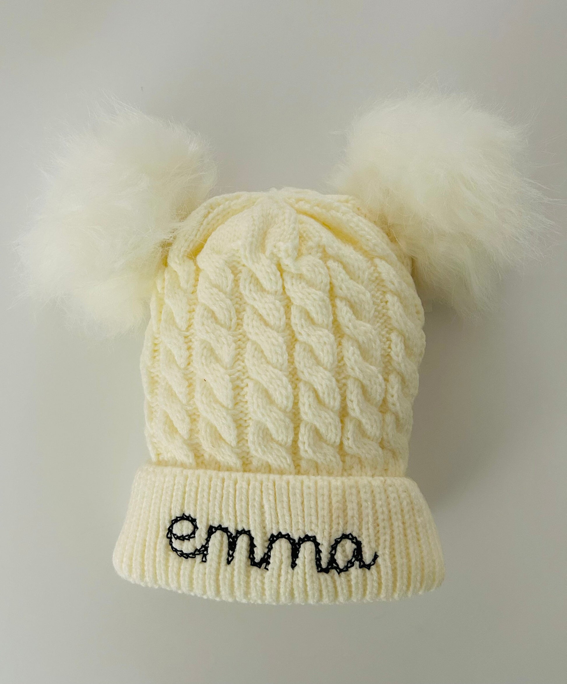 Personalized Embroidered baby or toddler cable knit pom hat, all colors, baby winter hat, baby pouf puff ball hat, cap, personalized gift