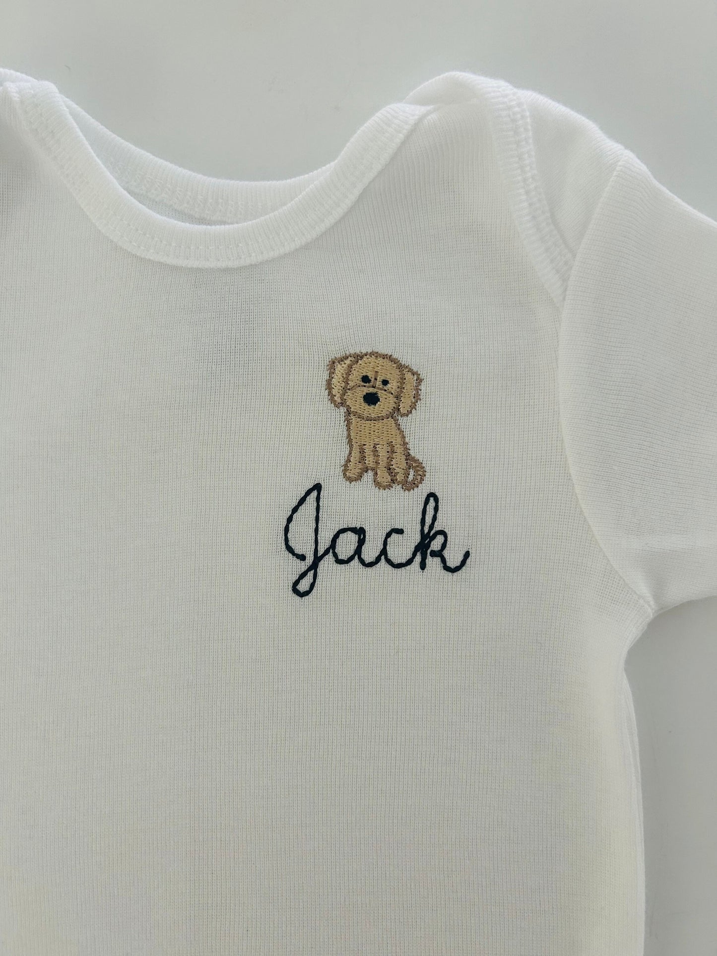 Personalized Embroidered Golden Doodle puppy dog baby bodysuit, baby golden doodle ONESIES® brand bodysuits, personalized labradoodle baby