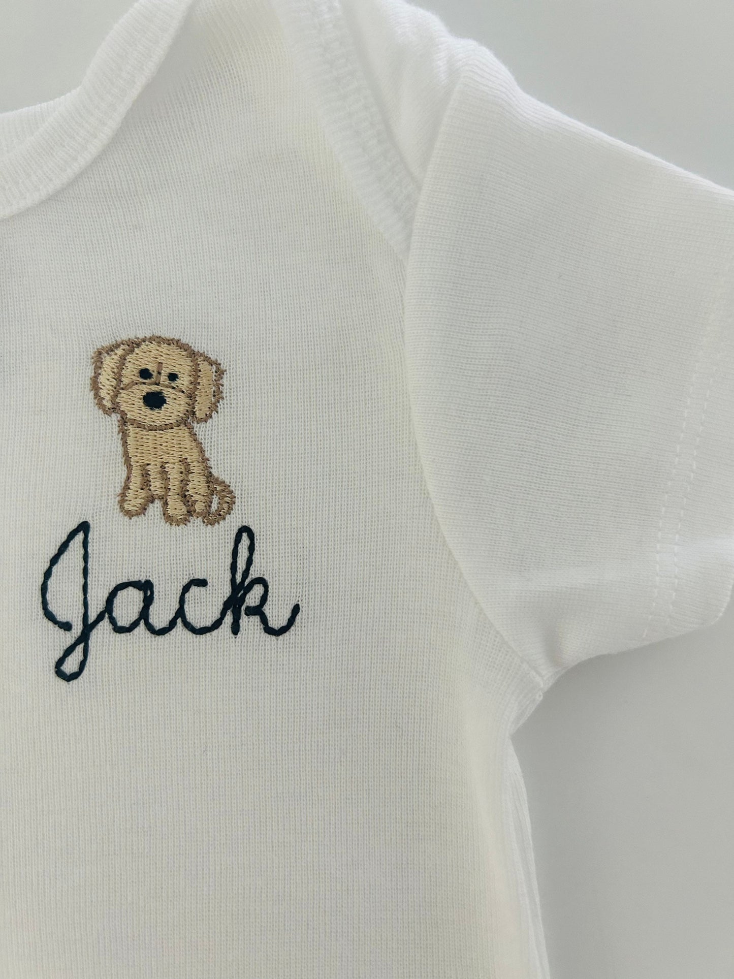 Personalized Embroidered Golden Doodle puppy dog baby bodysuit, baby golden doodle ONESIES® brand bodysuits, personalized labradoodle baby