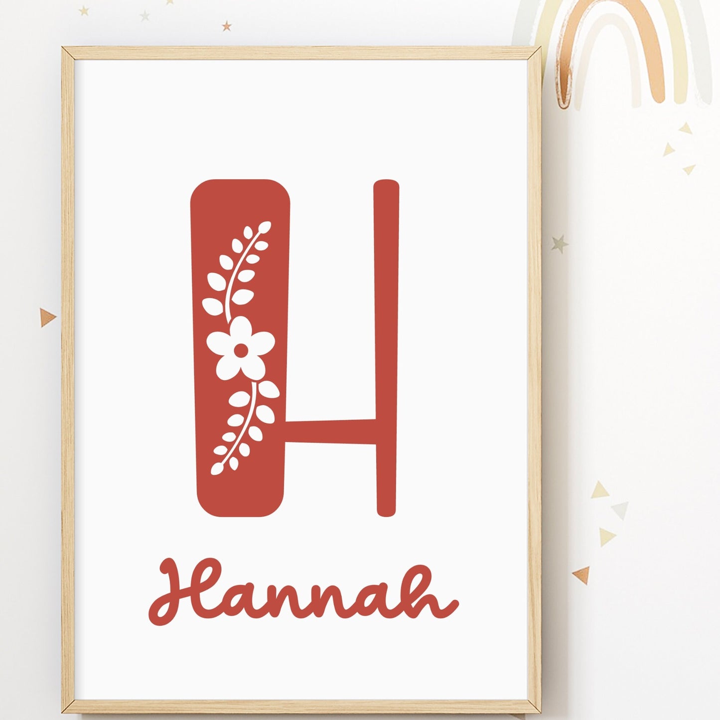 Boho Floral Initial wall art print, Nursery name decor, Baby name sign, Personalized boho wall art, nursery name sign, kids boho name art