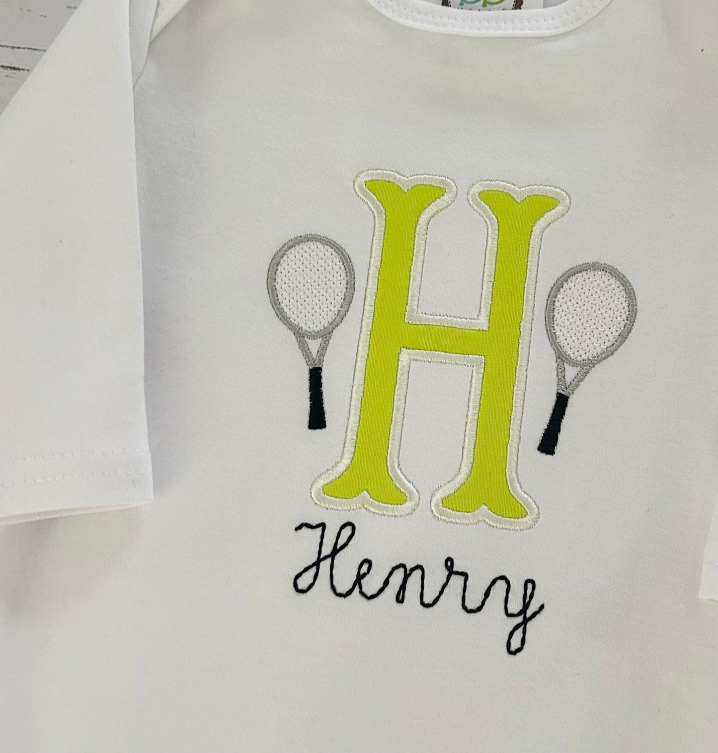 Personalized Embroidered tennis baby gown, embroidered baby gown, personalized baby gown, embroidered baby tennis gown, tennis gift