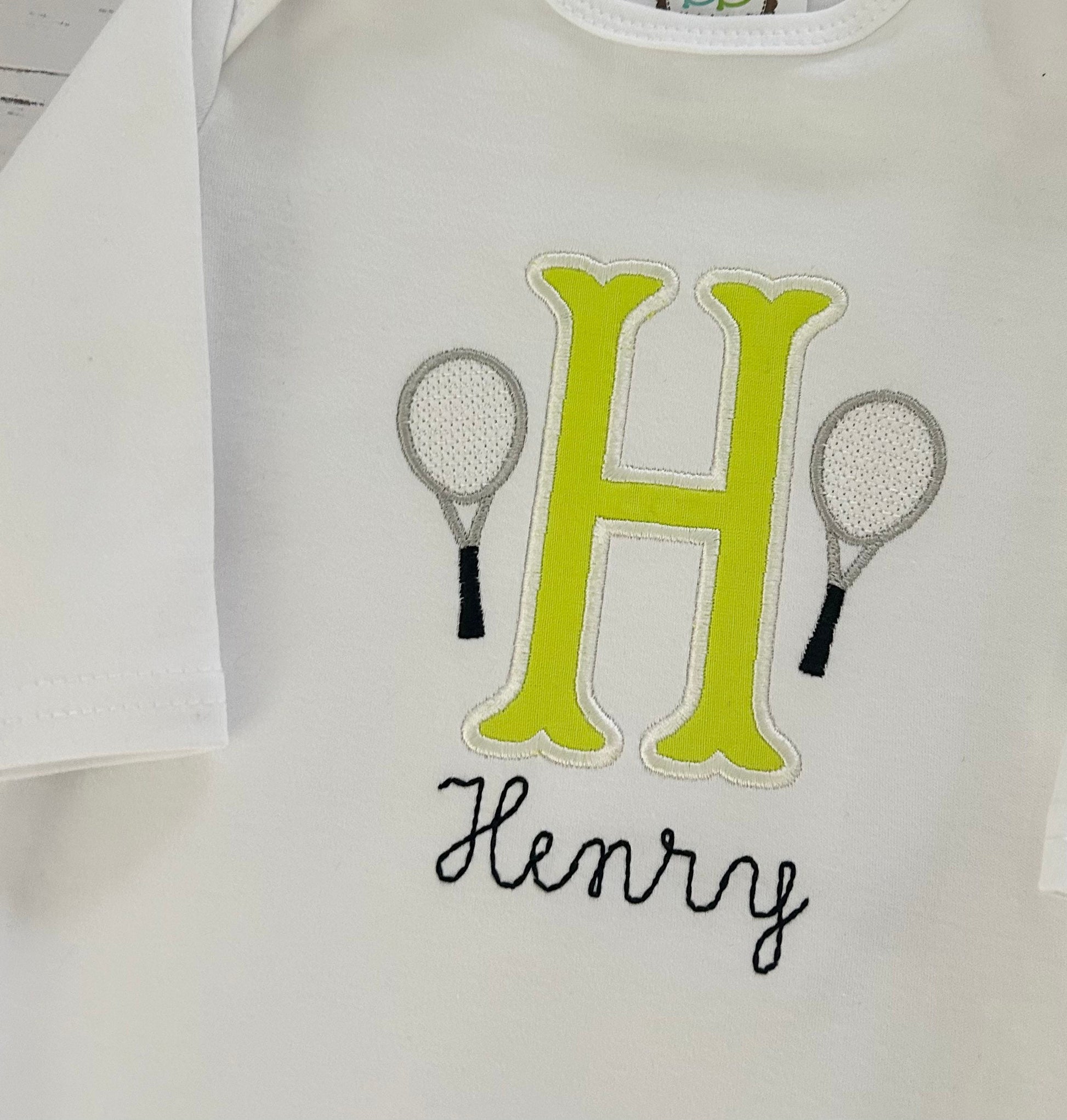 Personalized Embroidered tennis baby gown, embroidered baby gown, personalized baby gown, embroidered baby tennis gown, tennis gift