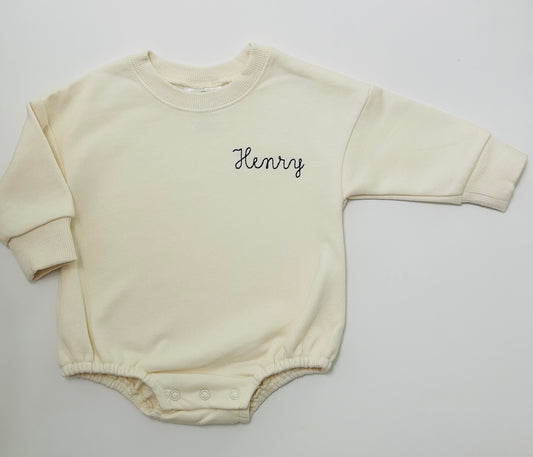 Embroidered oversized sweatshirt romper, personalized sweatshirt romper, baby sweatshirt bubble,baby bubble romper, baby name bubble romper