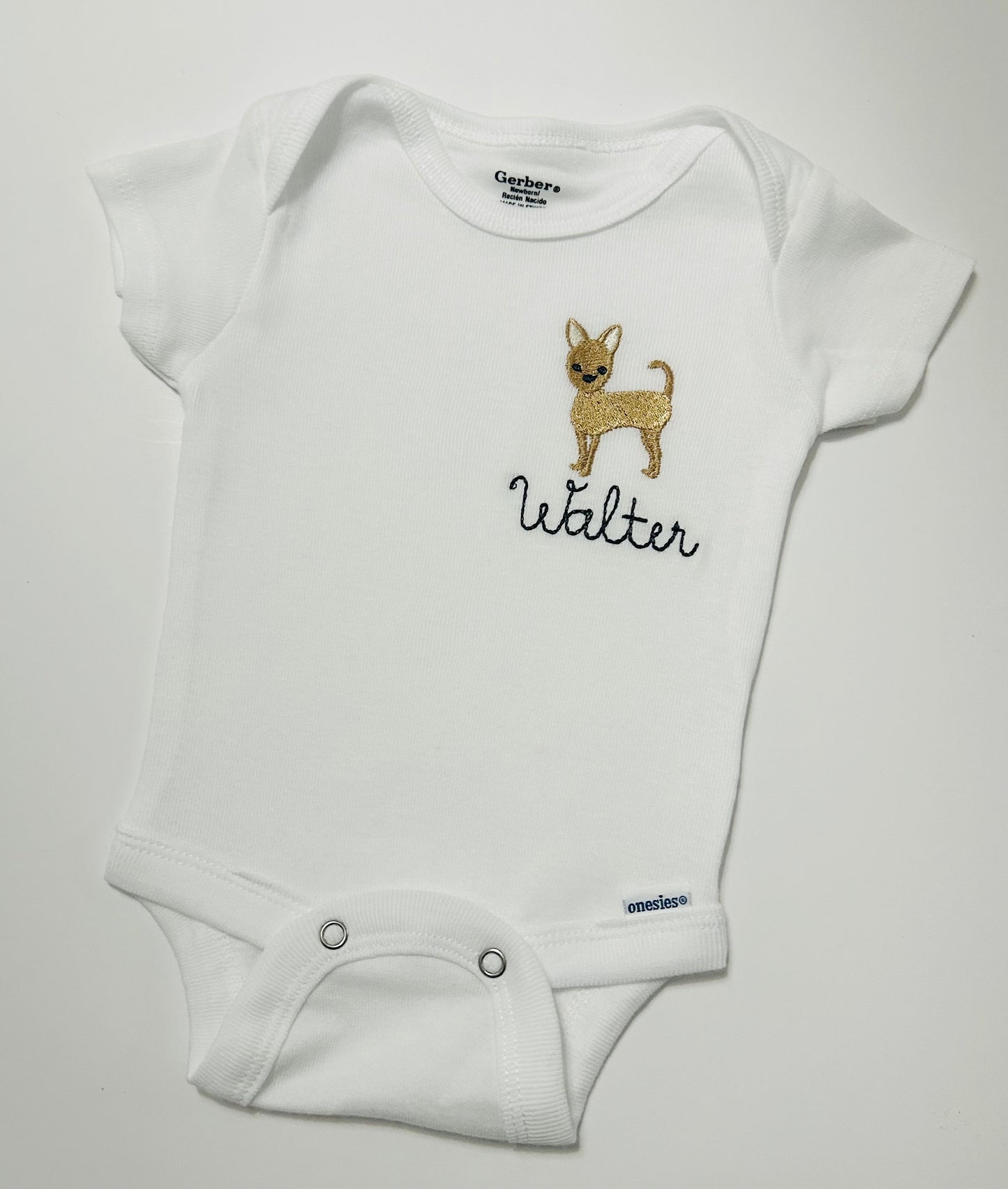 Personalized Embroidered Chihuahua puppy dog baby bodysuit, baby Chihuahua ONESIES® brand bodysuits, personalized chihuahua baby bodysuits