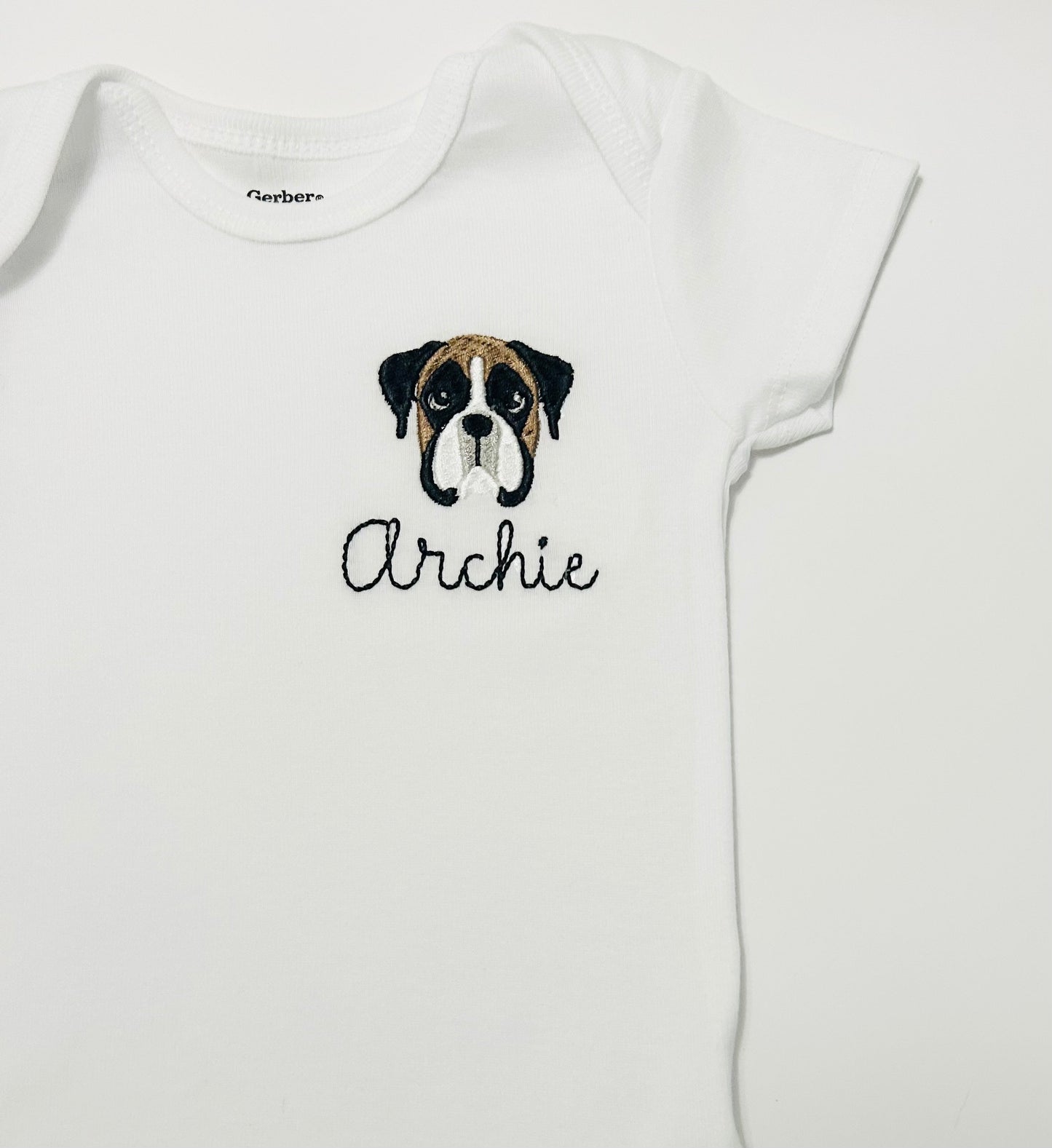 Personalized Embroidered Boxer ONESIES® brand baby bodysuits, personalized Boxer bodysuit, baby name bodysuit, boxer dog bodysuit, puppy