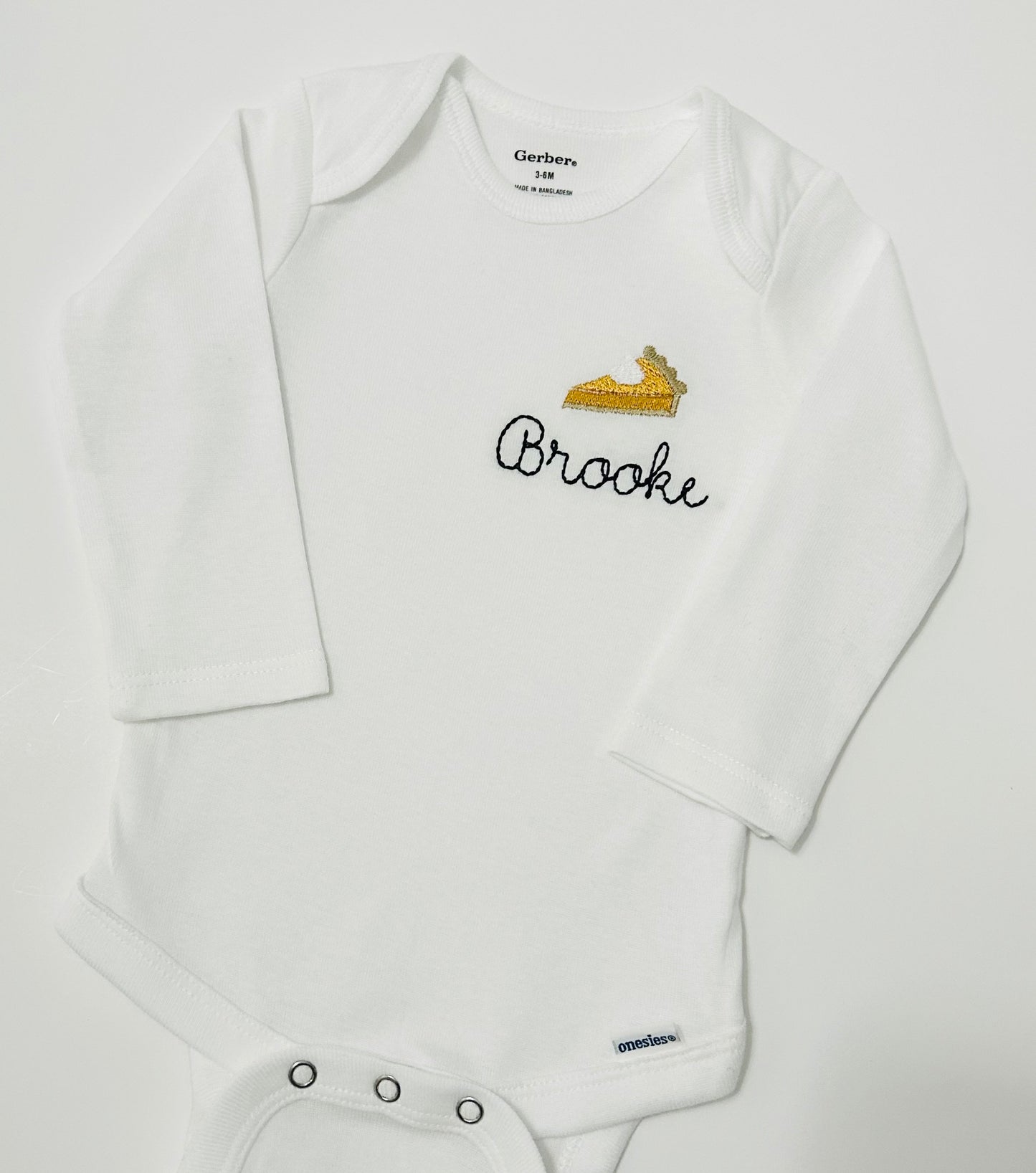 Personalized Embroidered Pumpkin pie ONESIES® brand baby bodysuit, Thanksgiving baby gift, Thanksgiving baby outfit, pumpkin pie bodysuit