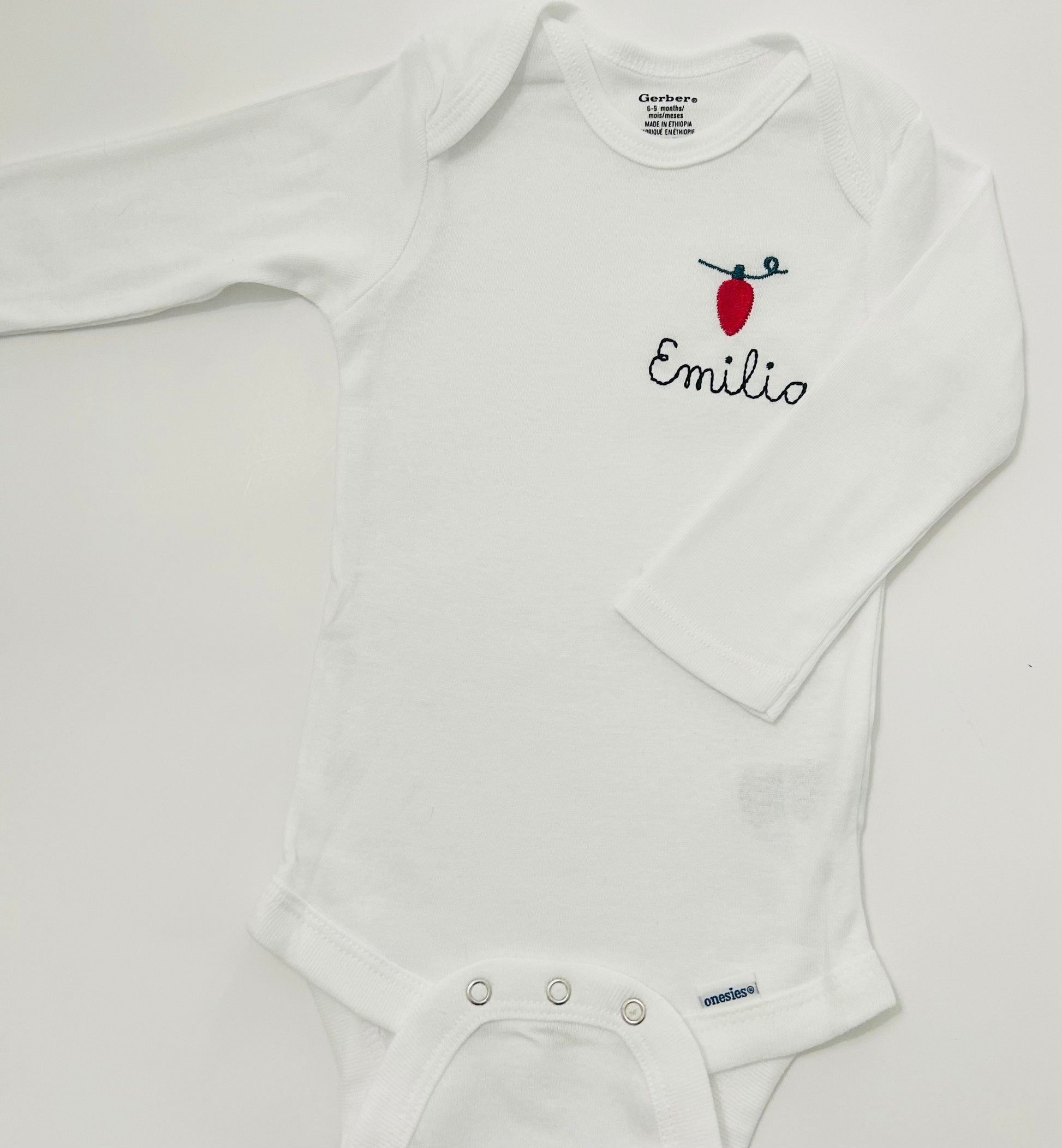 Embroidered personalized Little Christmas Light Christmas ONESIES® brand baby bodysuit, personalized baby bodysuit, Christmas gift for baby