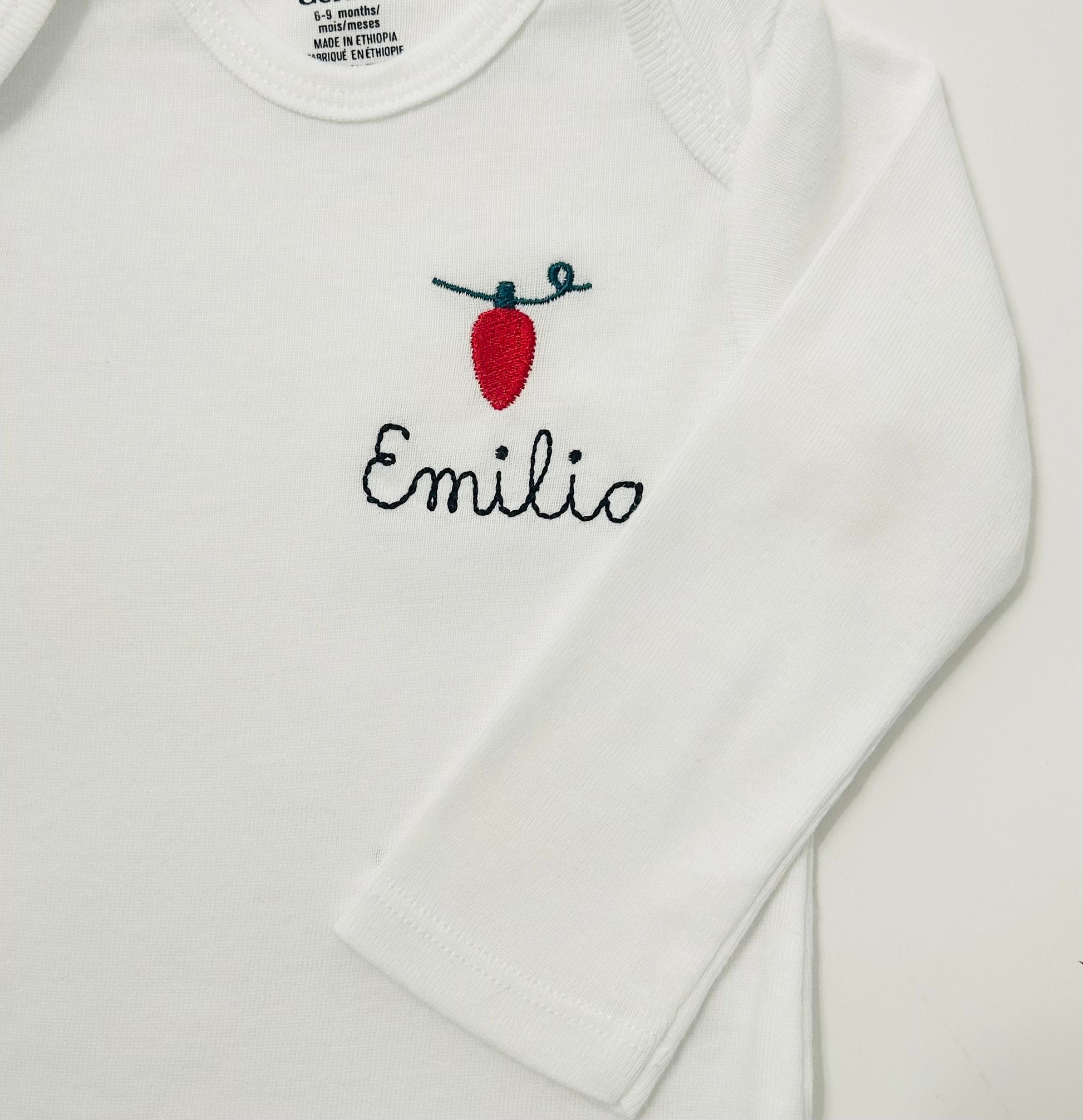 Embroidered personalized Little Christmas Light Christmas ONESIES® brand baby bodysuit, personalized baby bodysuit, Christmas gift for baby