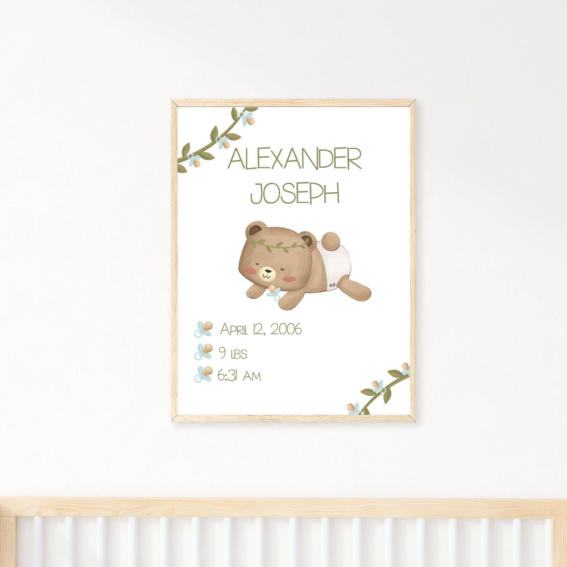 Personalized Baby birth stats nursery art print, personalized bear baby name nursery sign, baby name sign, nursery name sign, boy's wall art