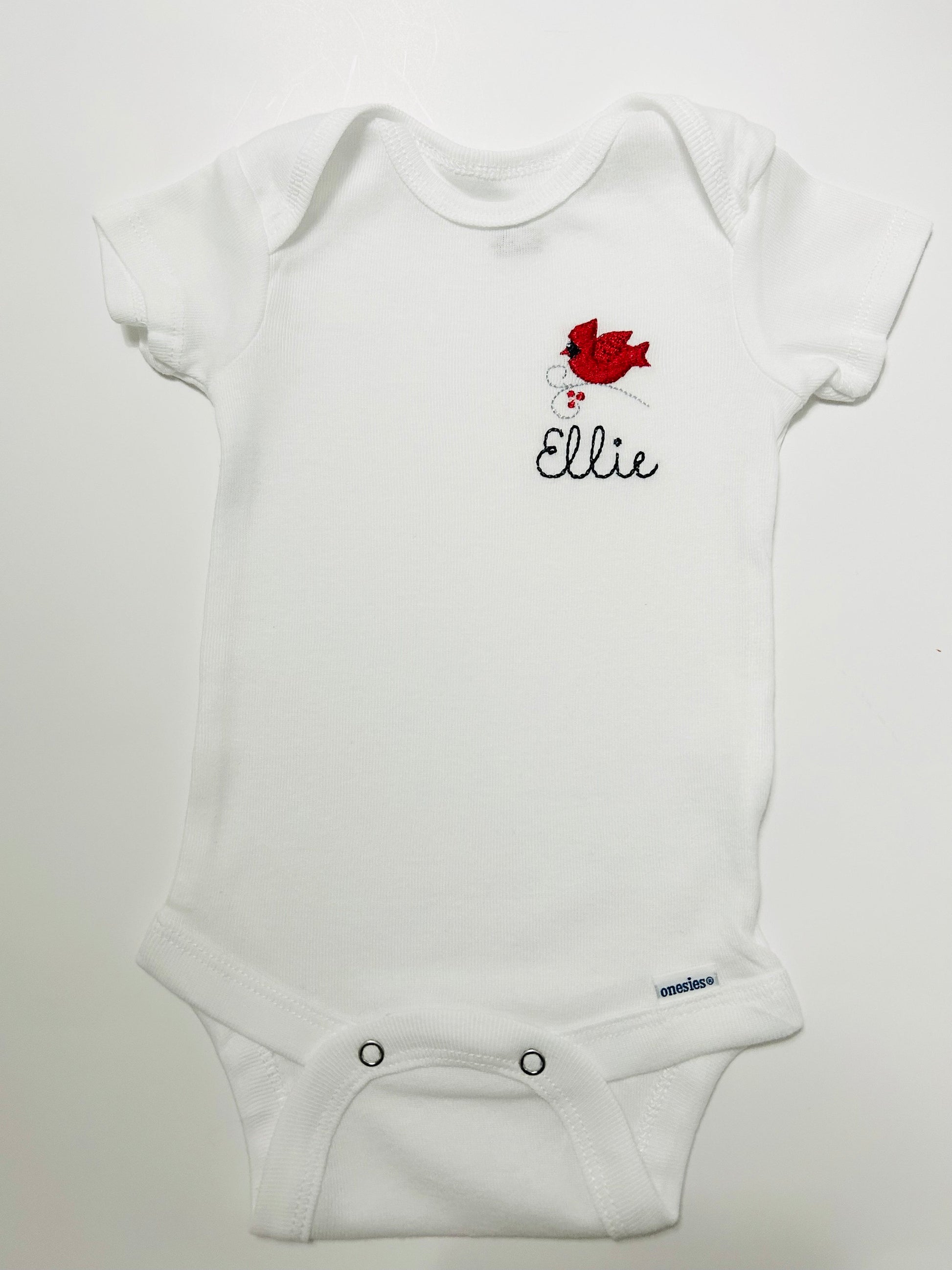 Embroidered personalized Red Cardinal ONESIES® Brand baby bodysuit, embroidered Cardinal bodysuit, baby bird bodysuit, Cardinal lover gift