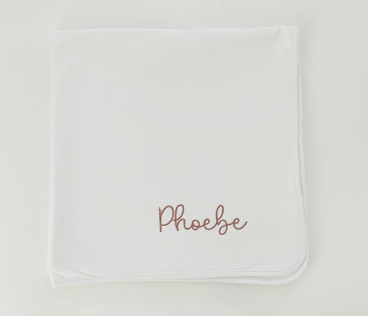 Personalized white baby blanket, embroidered baby blanket, personalized baby blanket with name, 30x30, chain stitch script font