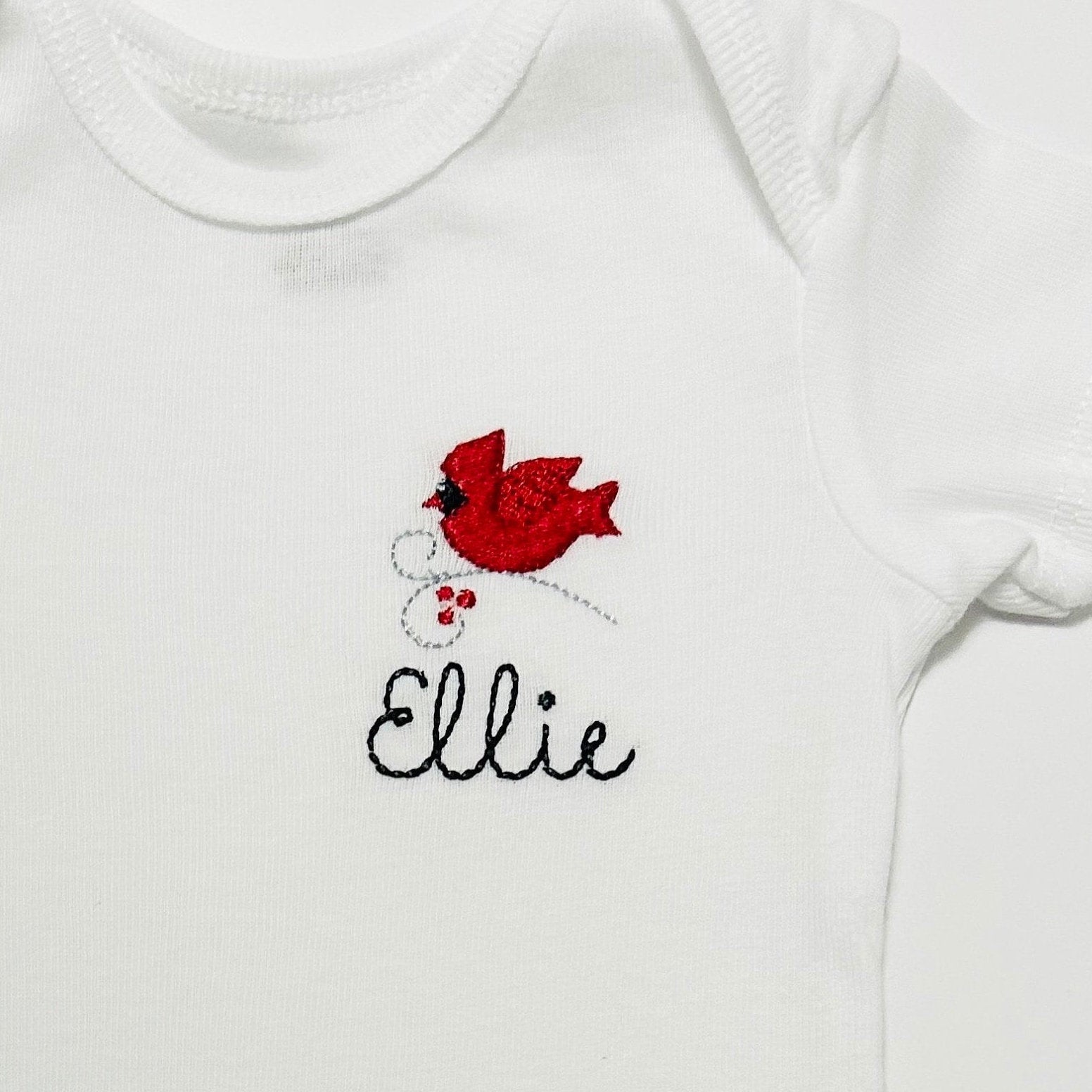 Embroidered personalized Red Cardinal ONESIES® Brand baby bodysuit, embroidered Cardinal bodysuit, baby bird bodysuit, Cardinal lover gift