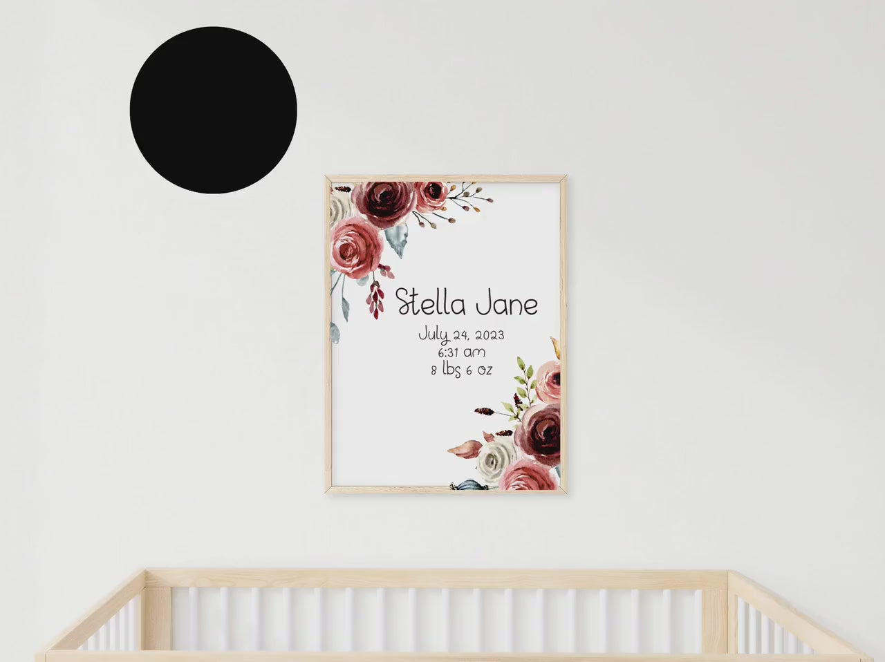 Boho Floral Baby birth stats sign, terracotta rose nursery wall art, Boho modern wall art, floral baby birth stats art print, baby wall art