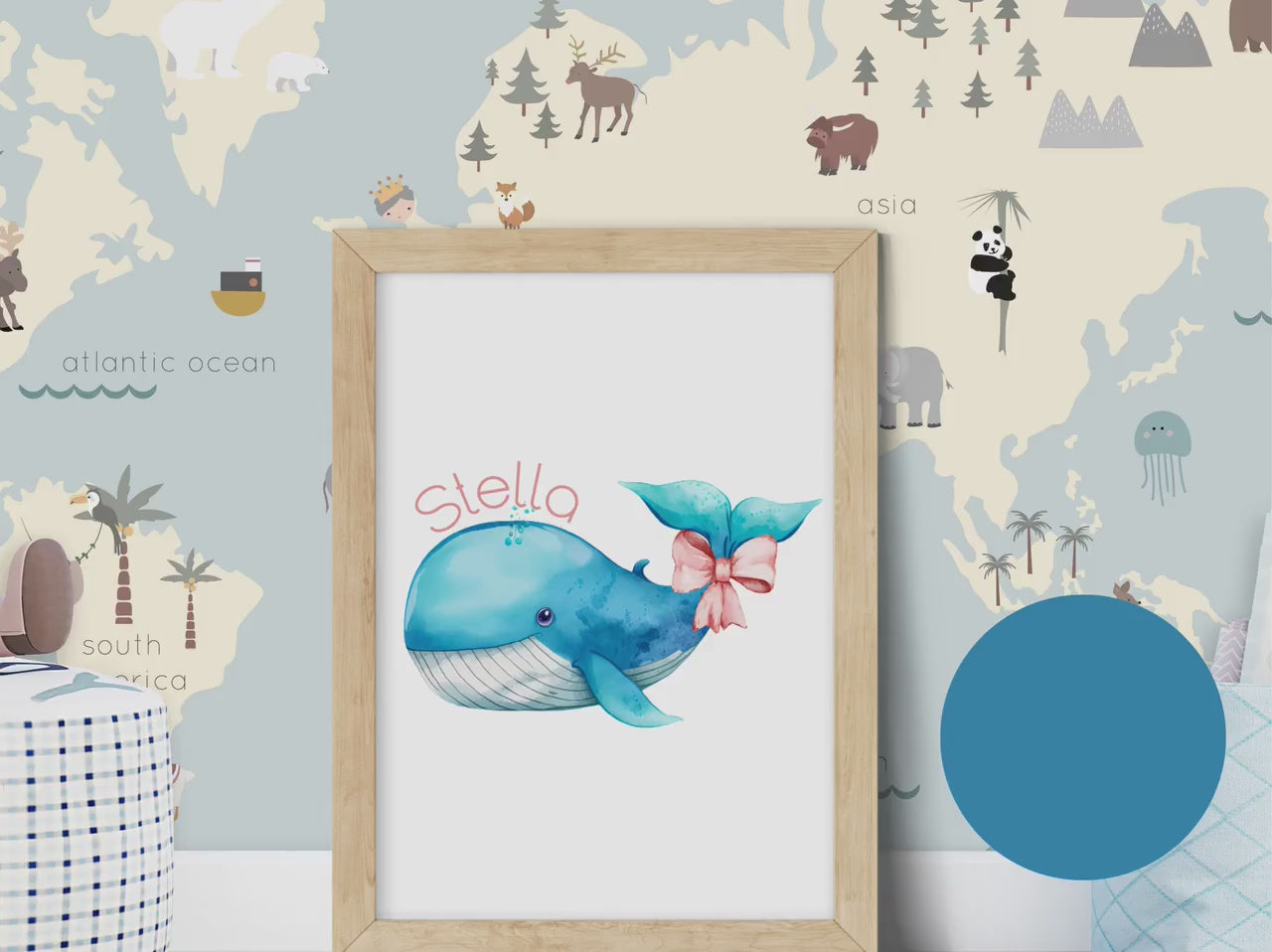 Personalized Watercolor Whale wall art print, Nursery name decor, Baby name sign, Personalized wall art, nursery name sign, kids name art