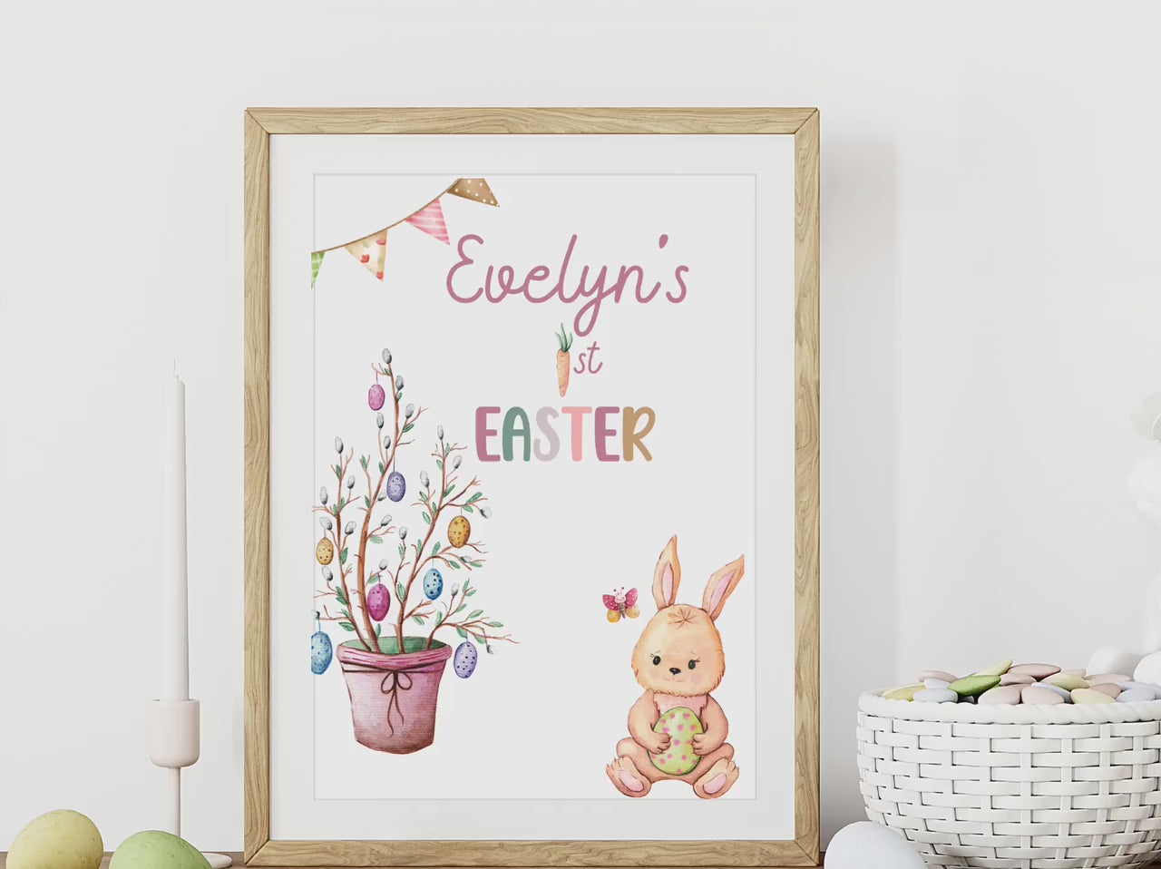 Personalized 1st Easter nursery art print, Personalized first Easter wall art print, Easter Bunny nursery art print, Vintage Easter wall art