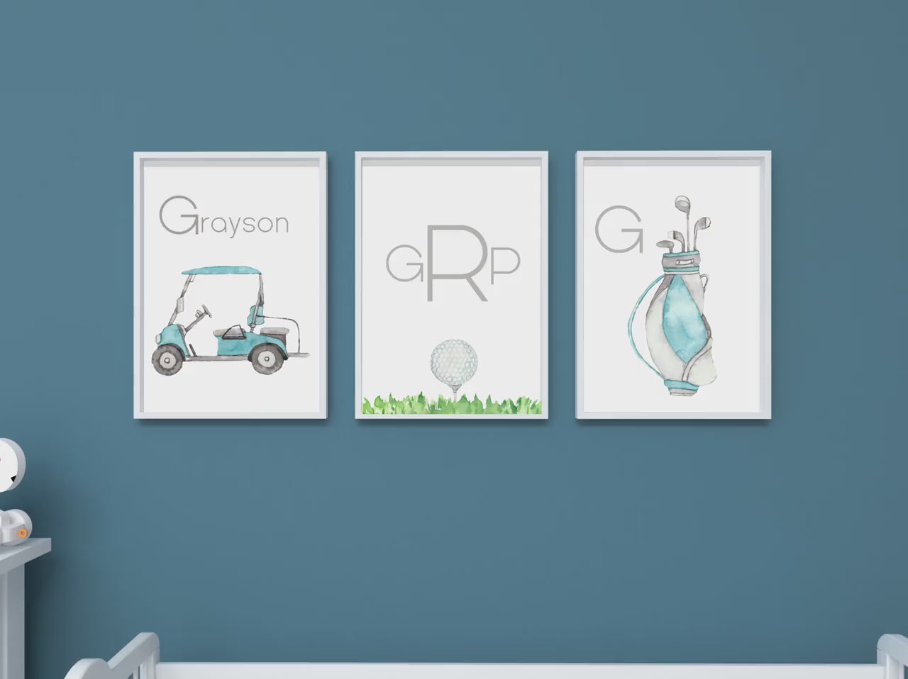 Personalized Golf wall art set of 3 prints, custom personalized golf wall art set, personalized golf cart wall art print with name, golfer